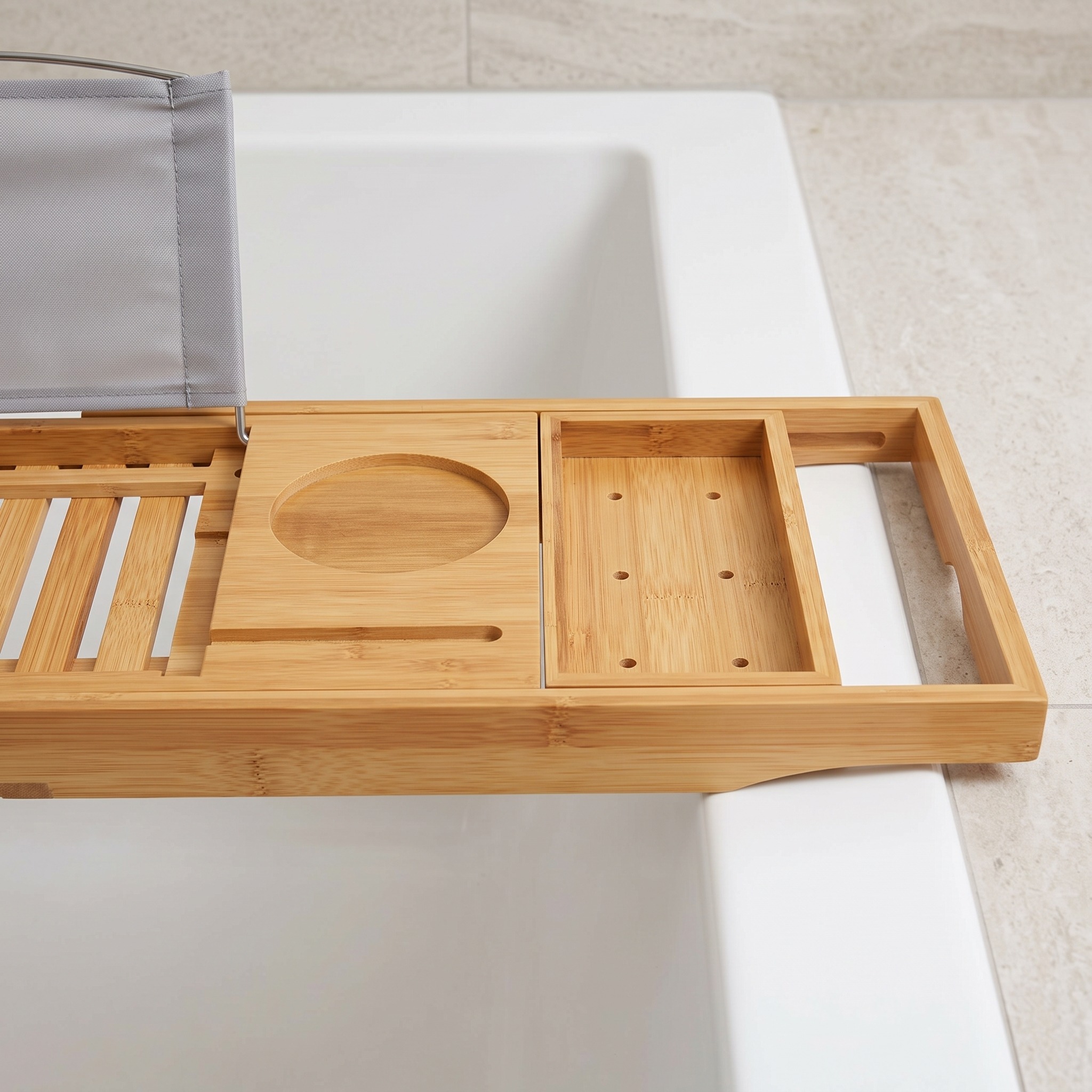 Extendable Bathtub Caddy with Book Rest, Bamboo, photo 3 of 5