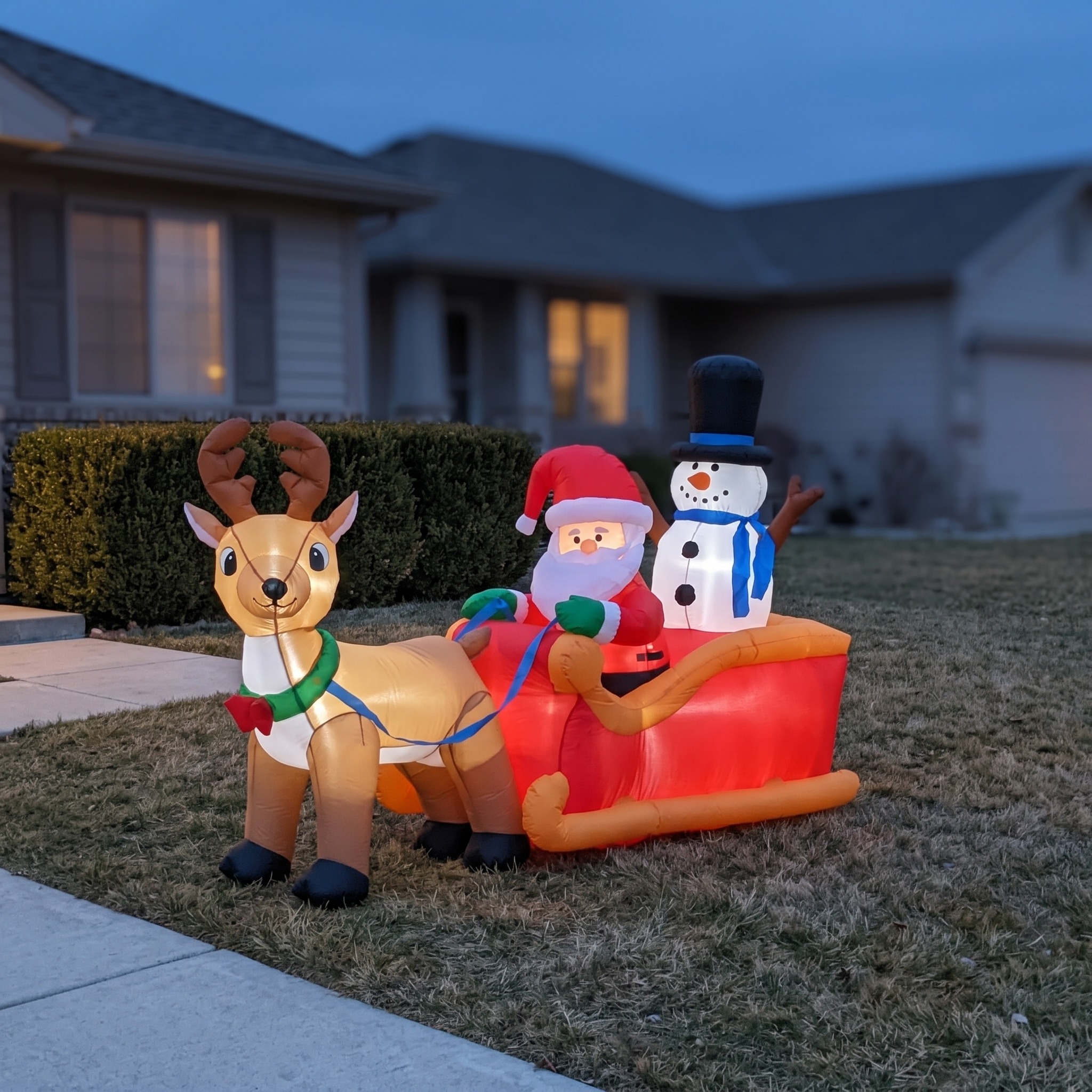 Santa Sleigh Inflatable with LEDs, 79 in, Red and Yellow, photo 1 of 5