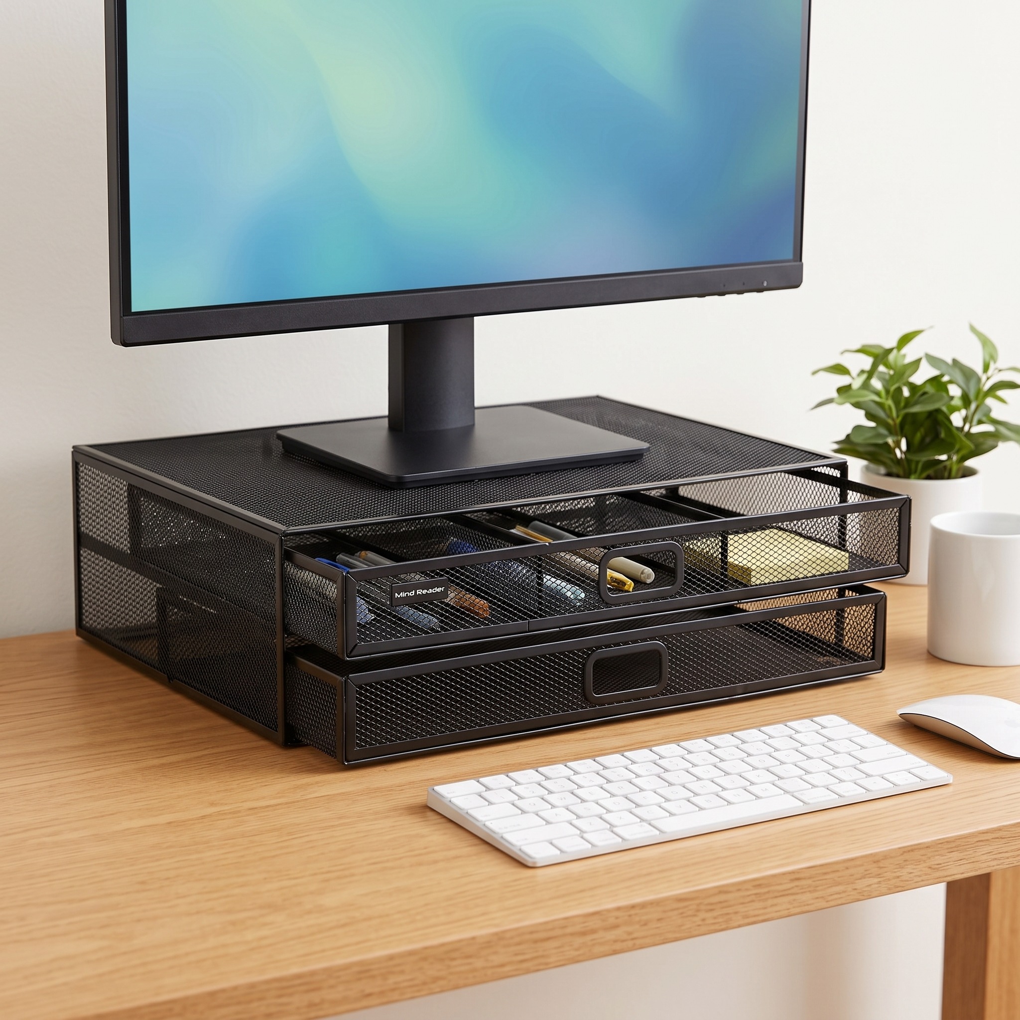 Monitor Stand with Two Mesh Storage Drawers, photo 1 of 5