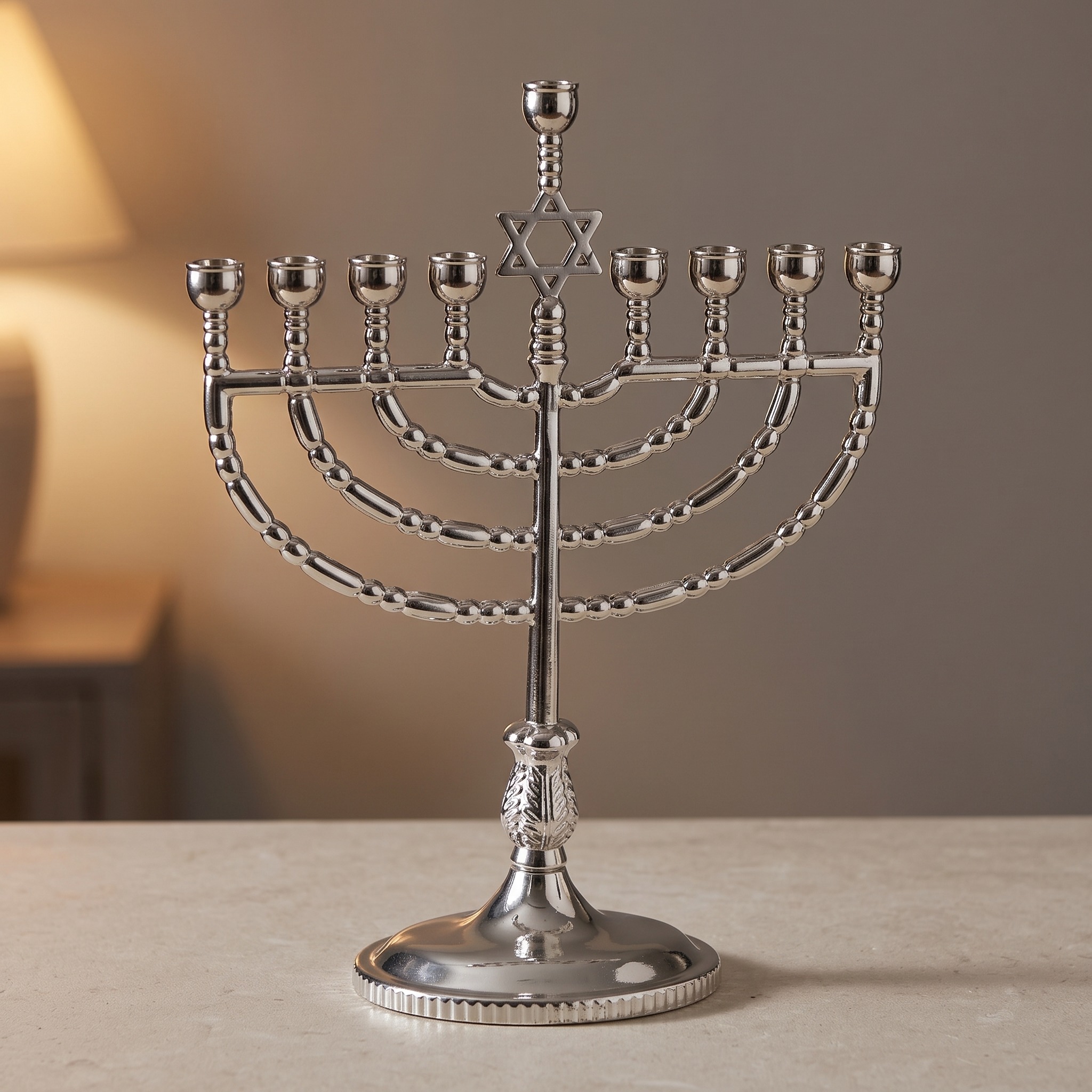 Hanukkah Menorah with Star Detail, Silvertone, photo 1 of 5