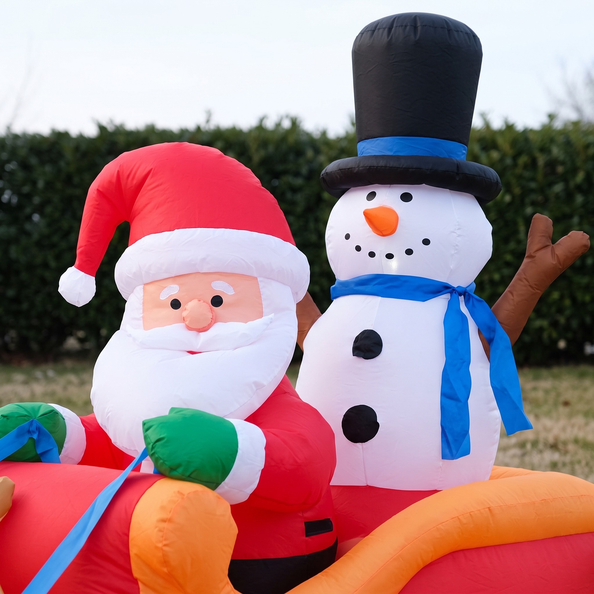 Santa Sleigh Inflatable with LEDs, 79 in, Red and Yellow, photo 2 of 5