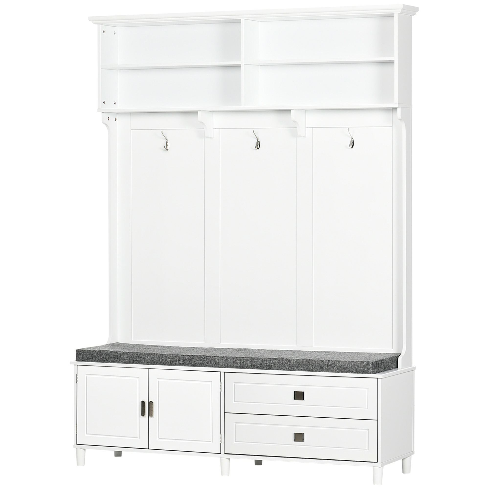 Hall Tree with Cushioned Bench and 2 Drawers, White, photo 4 of 5