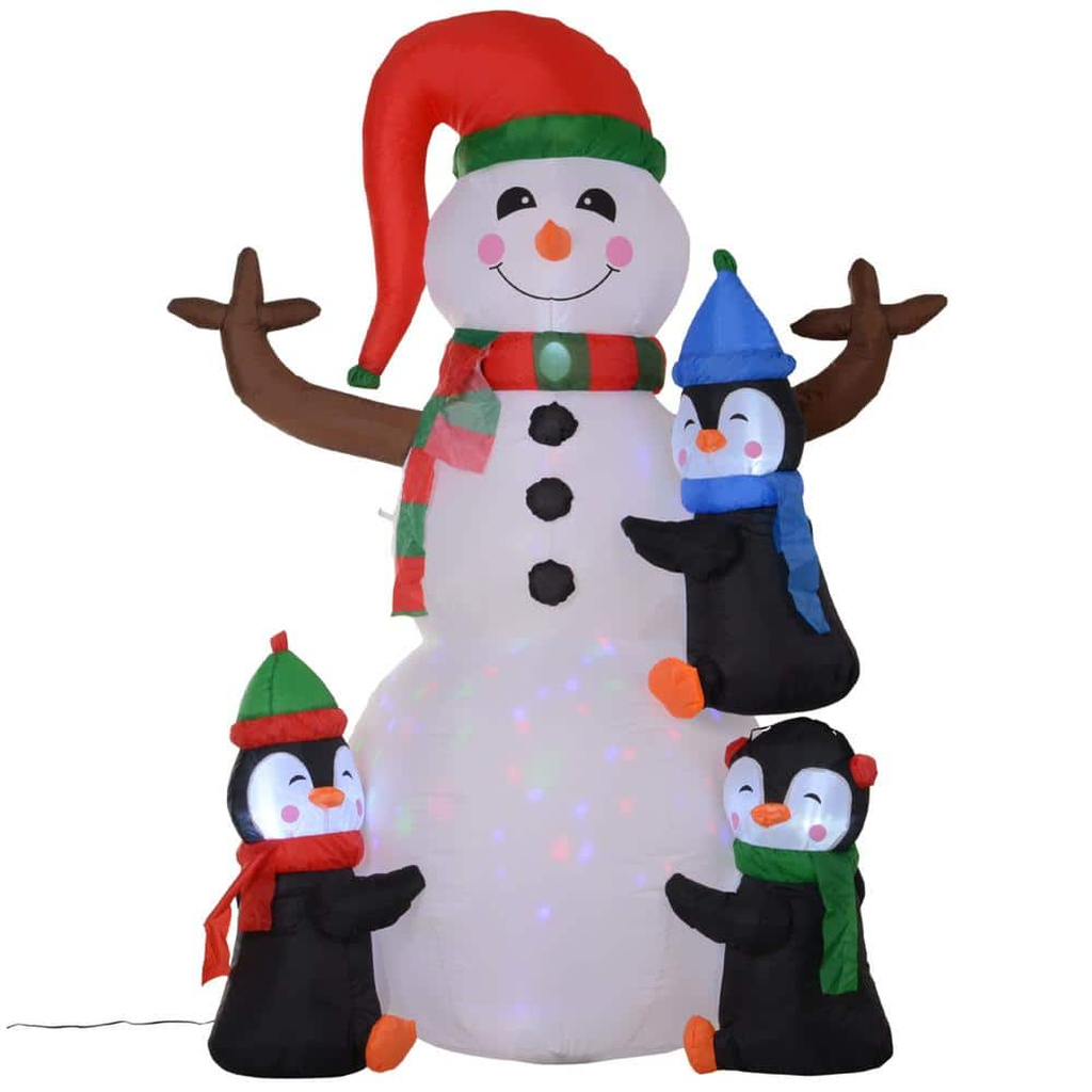 6 ft Snowman Inflatable with Three Penguins and LEDs, photo 3 of 5
