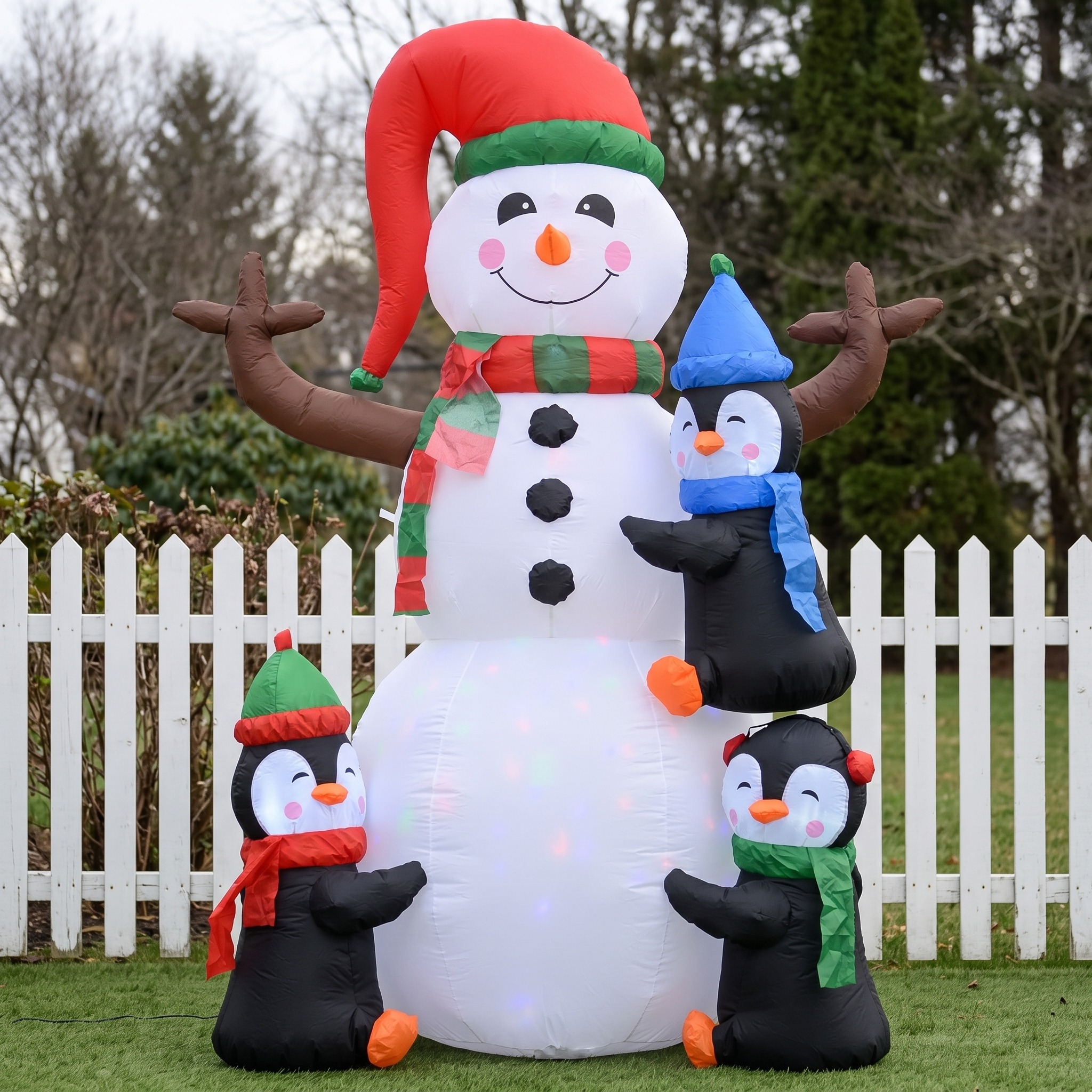 6 ft Snowman Inflatable with Three Penguins and LEDs, photo 2 of 5