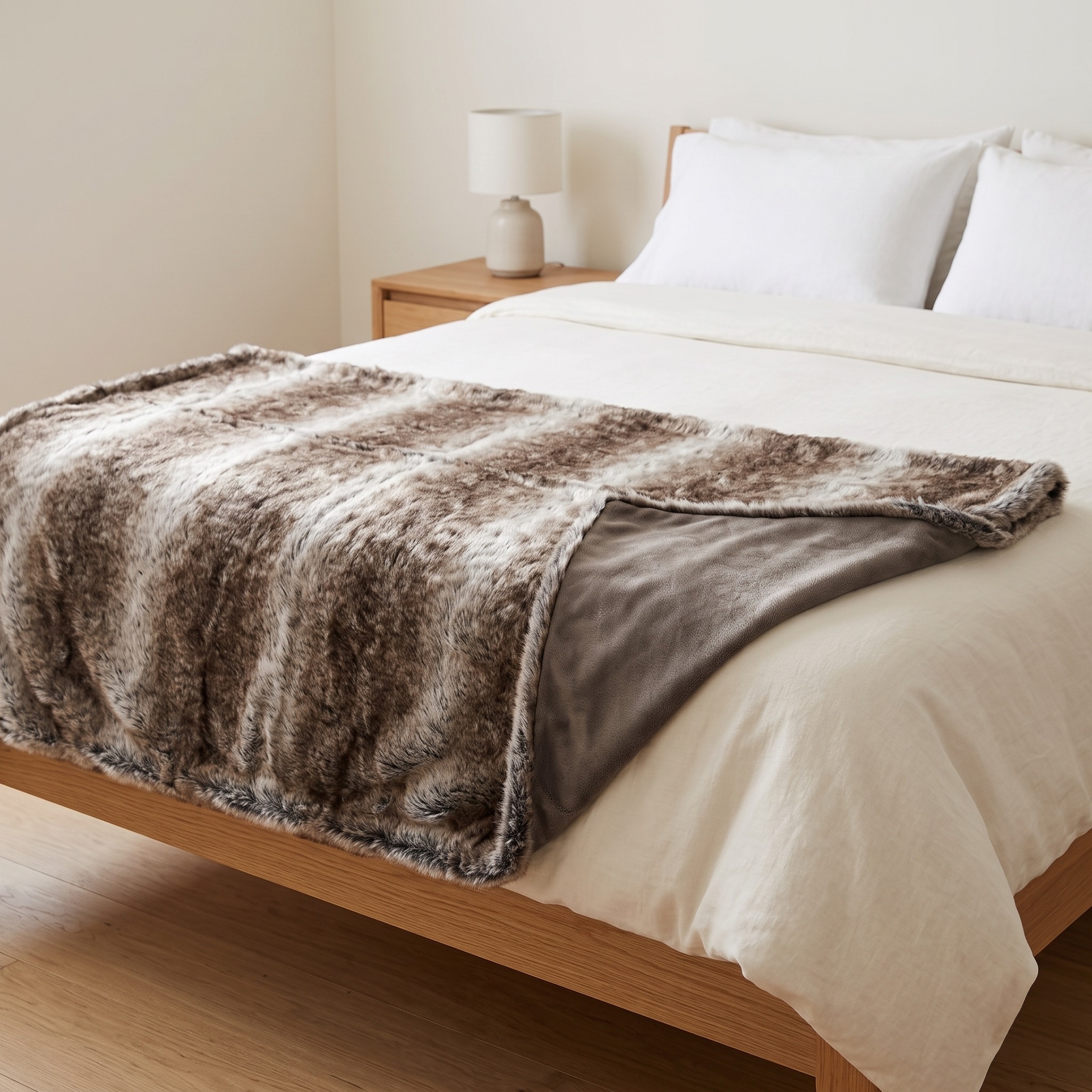 Faux Fur Throw Blanket, 50 x 60 in, Brown, photo 1 of 5
