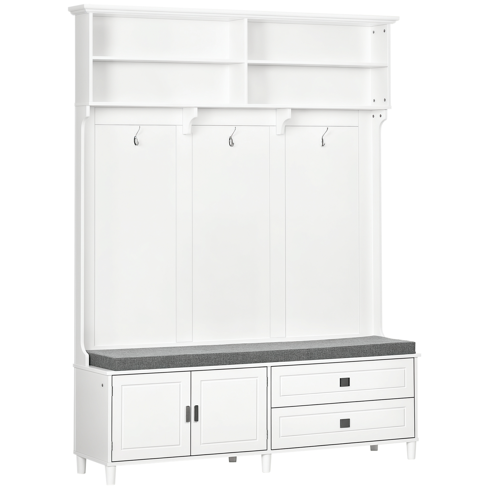 Hall Tree with Cushioned Bench and 2 Drawers, White, photo 3 of 5