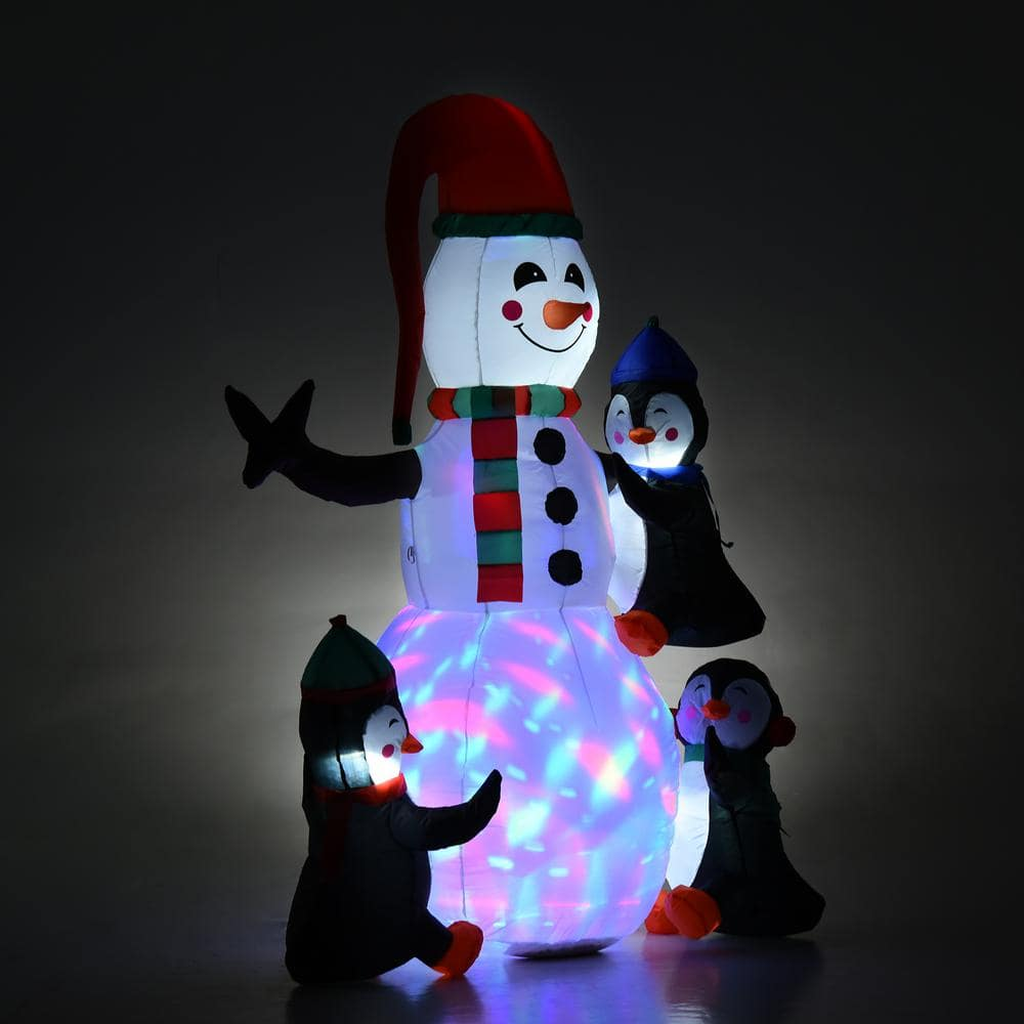 6 ft Snowman Inflatable with Three Penguins and LEDs, photo 4 of 5