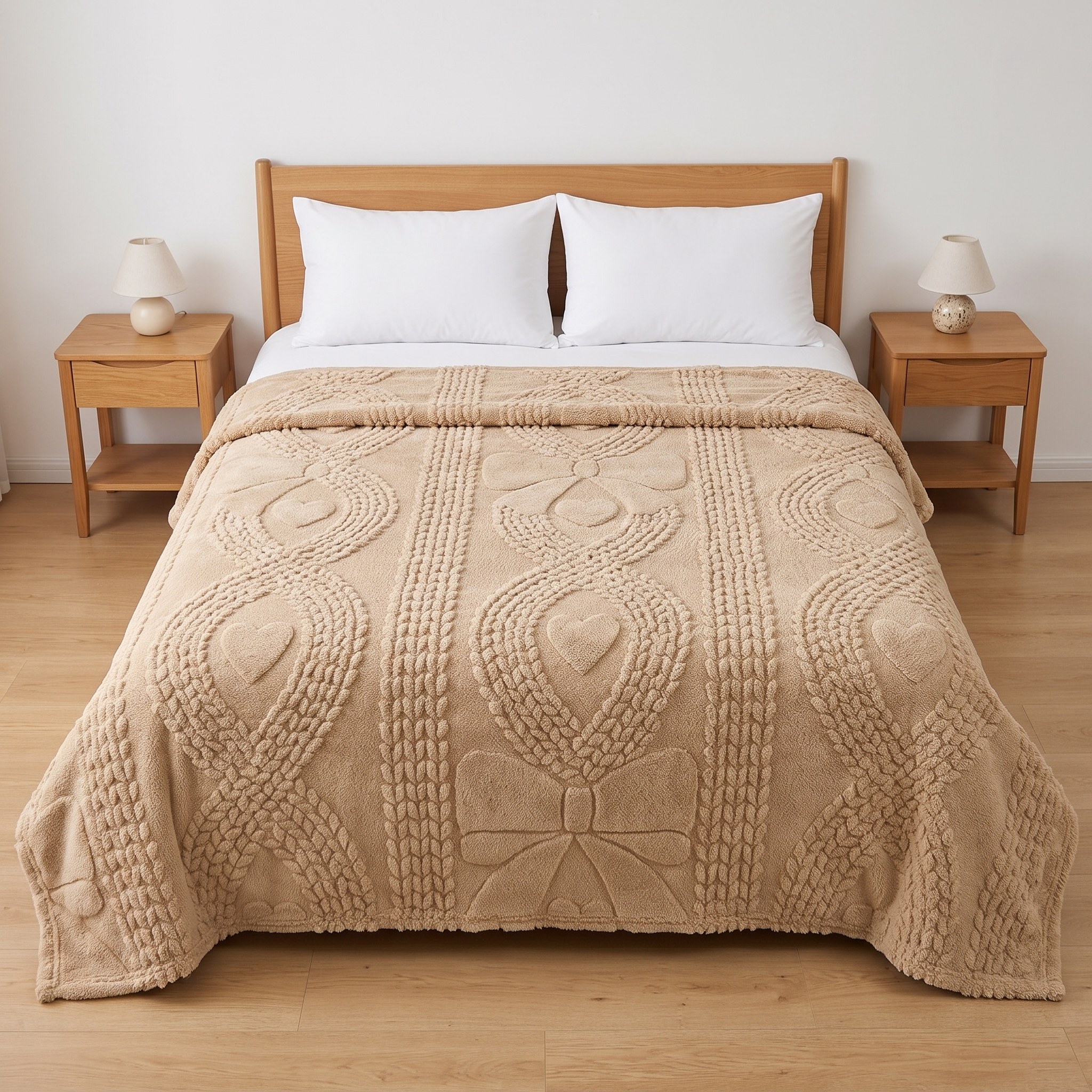 Plush Throw Blanket with Raised Hearts — Light Brown, 84 x 90 in, photo 13 of 14