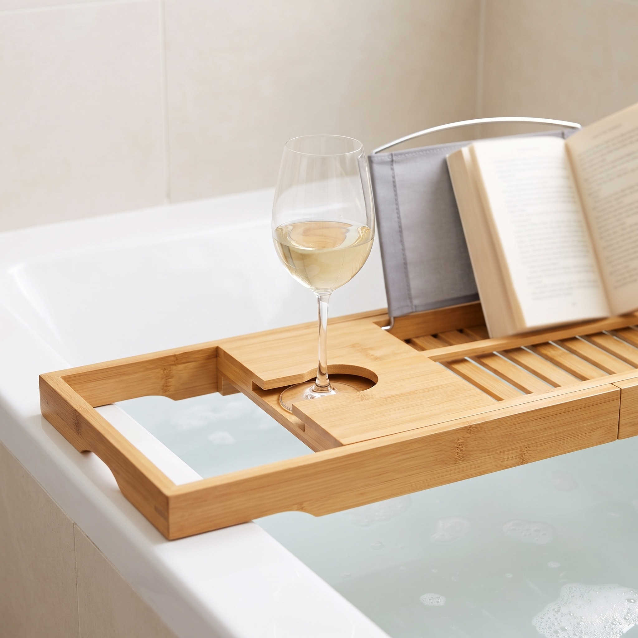 Bath Caddy with Extending Sides and Tablet Rest, Bamboo, photo 3 of 5