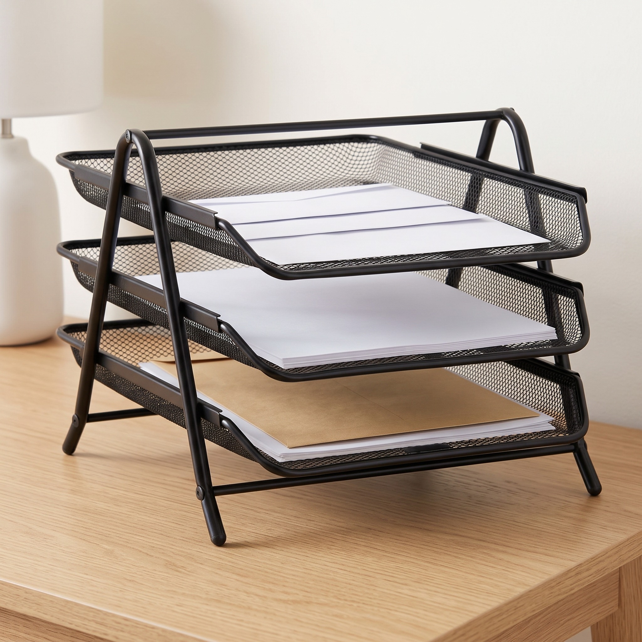 3-Tier Paper Tray with Carry Handle, Black, photo 1 of 5
