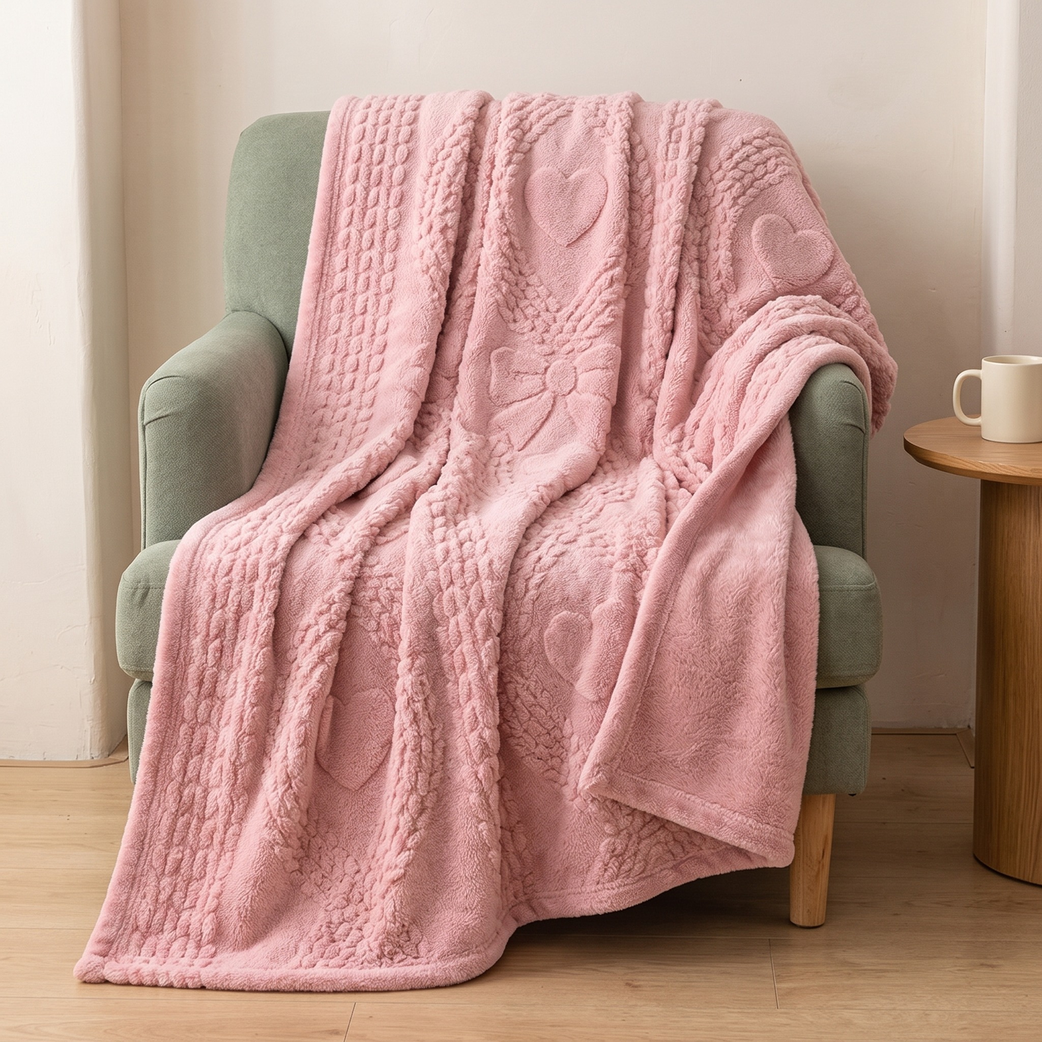 Plush Throw Blanket with Raised Hearts, photo 5 of 14