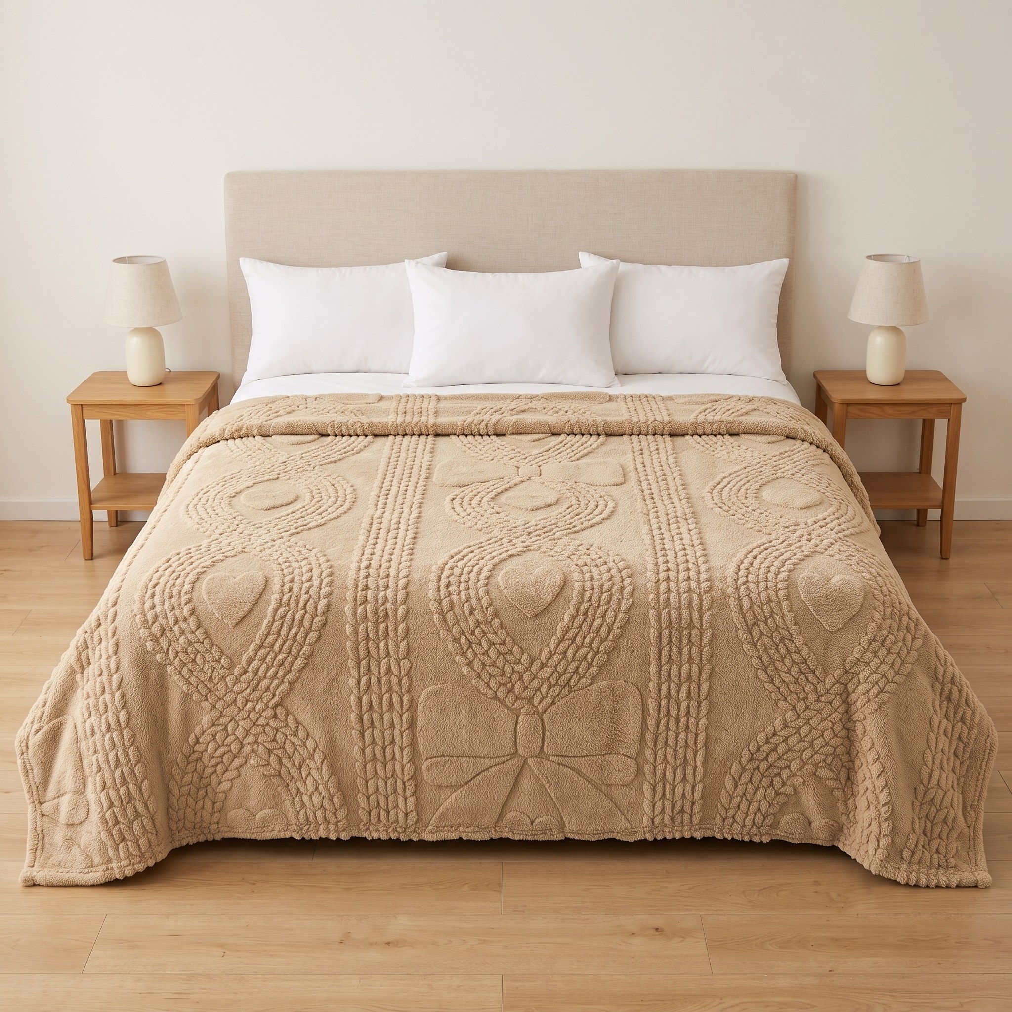 Plush Throw Blanket with Raised Hearts — Light Brown, 108 x 90 in, photo 14 of 14