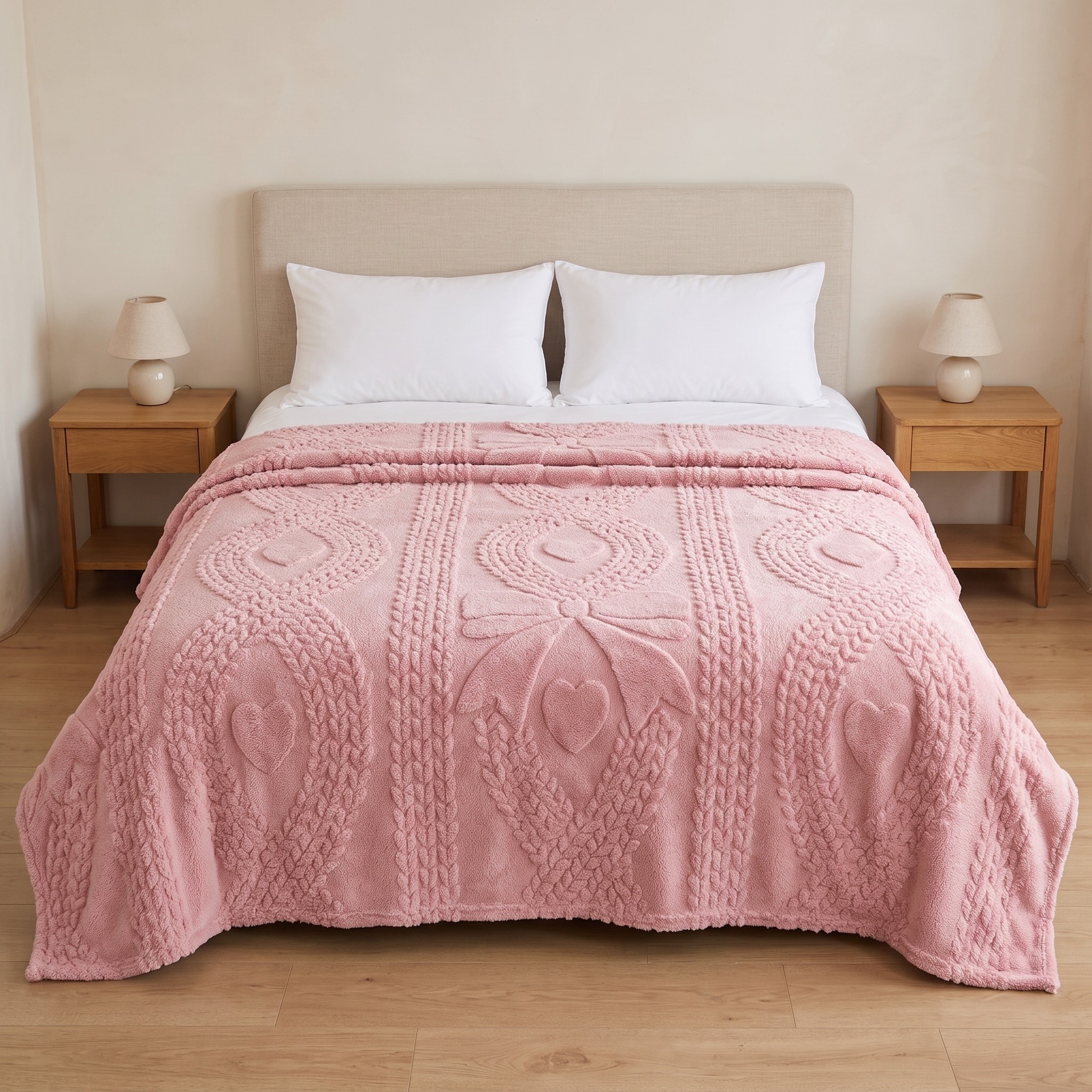 Plush Throw Blanket with Raised Hearts — Pink, 90 x 90 in, photo 9 of 14