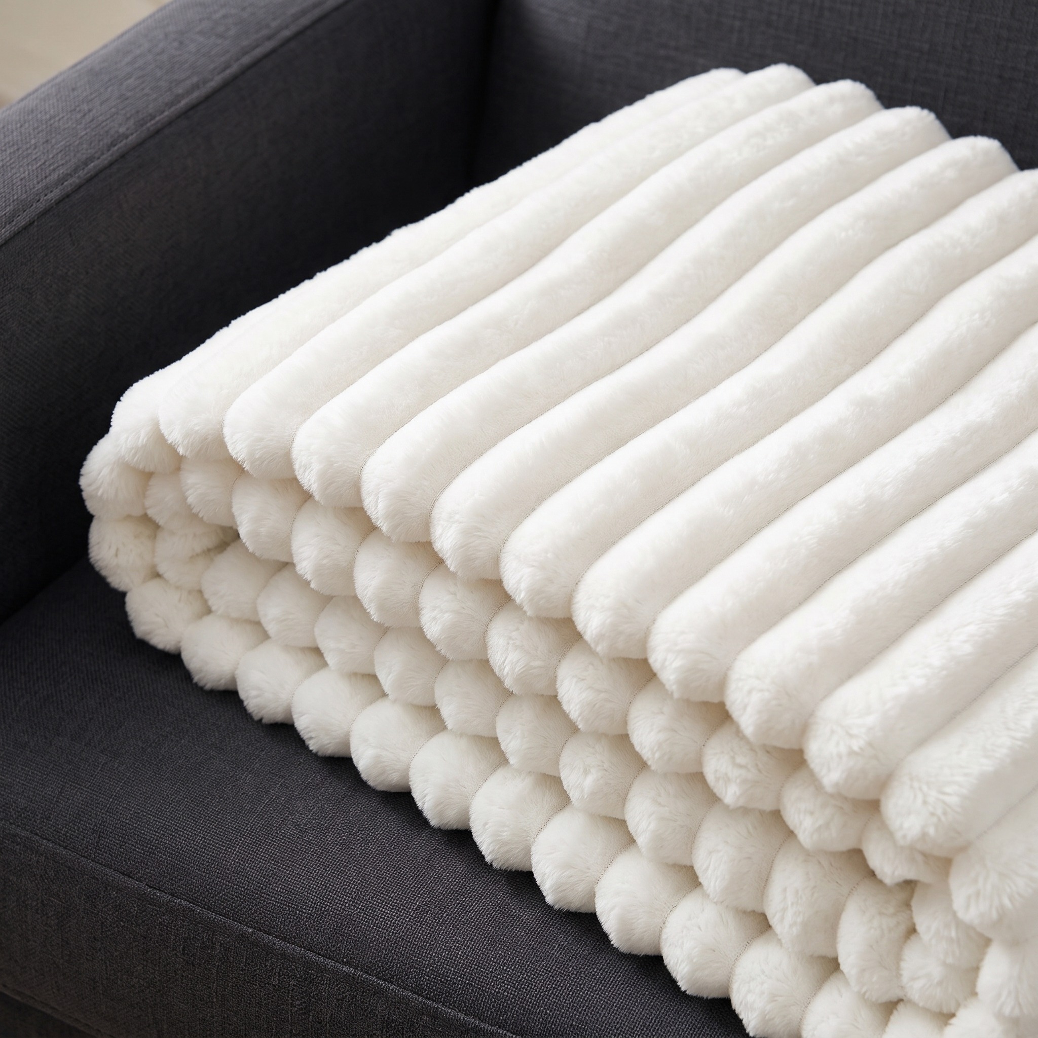 Throw Blanket with Ribbed Fleece Texture, photo 4 of 5