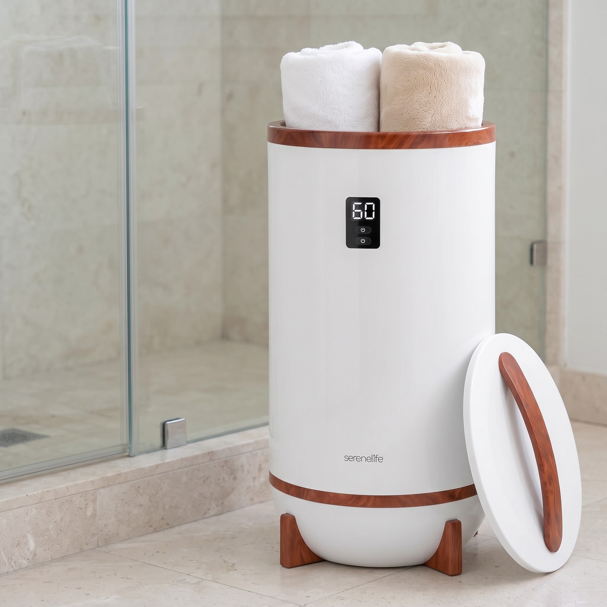 Towel Warmer Bucket with Four Timer Settings — White / Cherry, photo 6 of 9
