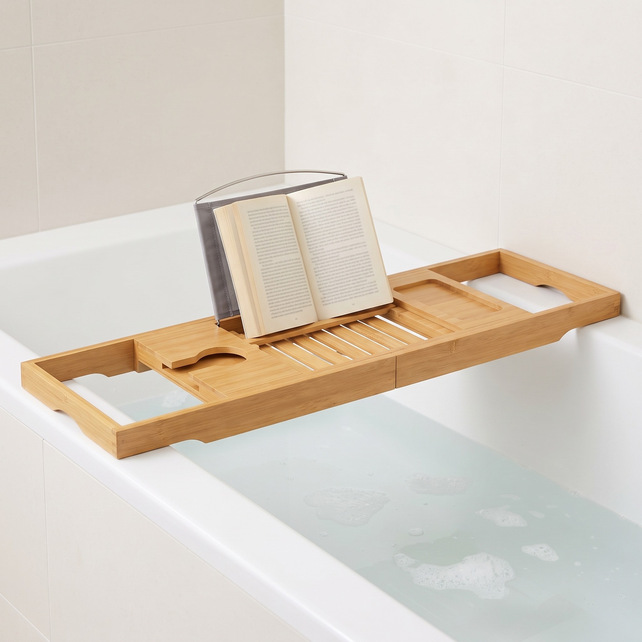 Bath Caddy with Extending Sides and Tablet Rest, Bamboo, photo 1 of 5