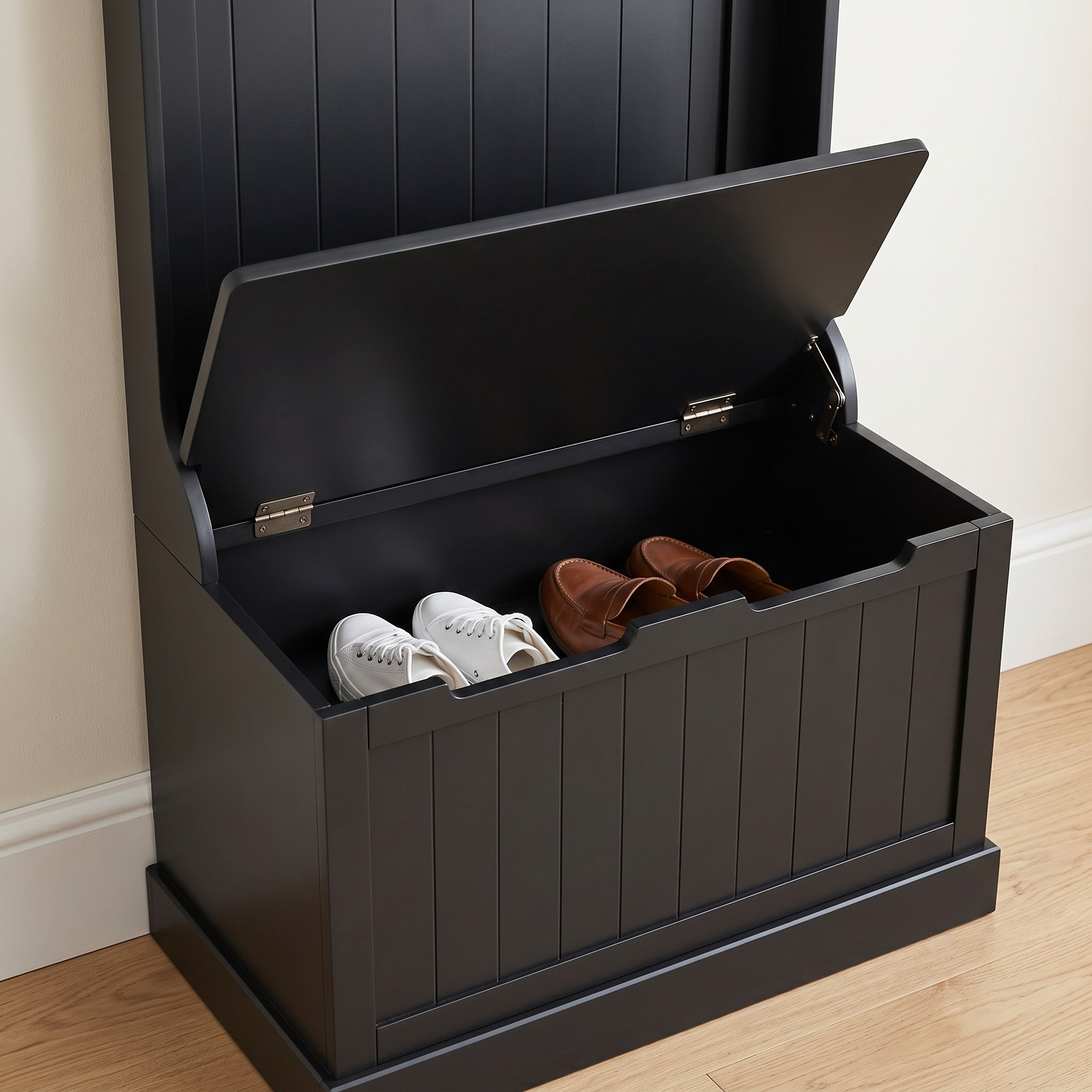 Hall Tree with Lift-Top Storage Bench and 4 Double Hooks — Black, photo 6 of 10
