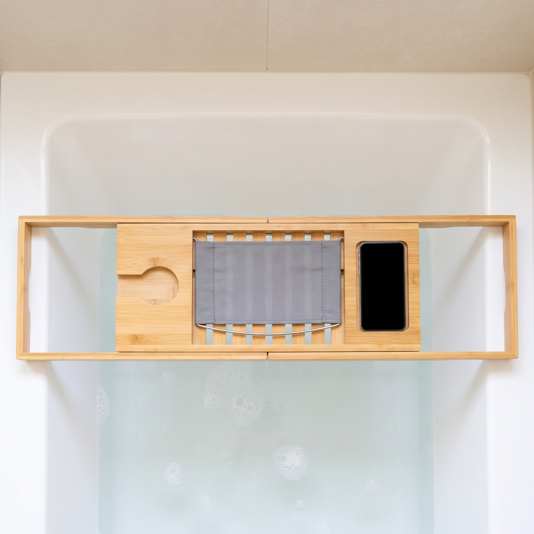 Bath Caddy with Extending Sides and Tablet Rest, Bamboo, photo 4 of 5