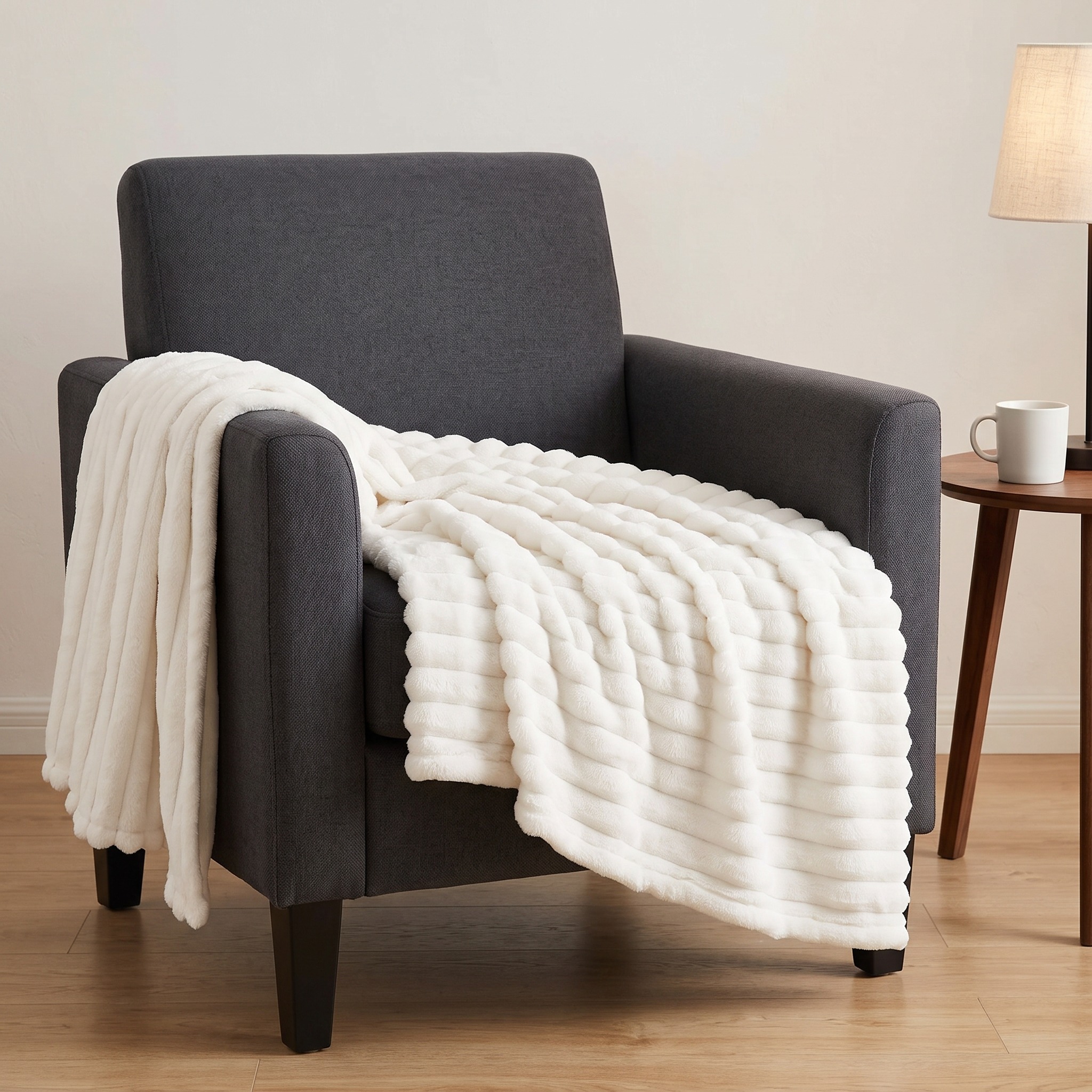 Throw Blanket with Ribbed Fleece Texture, photo 1 of 5