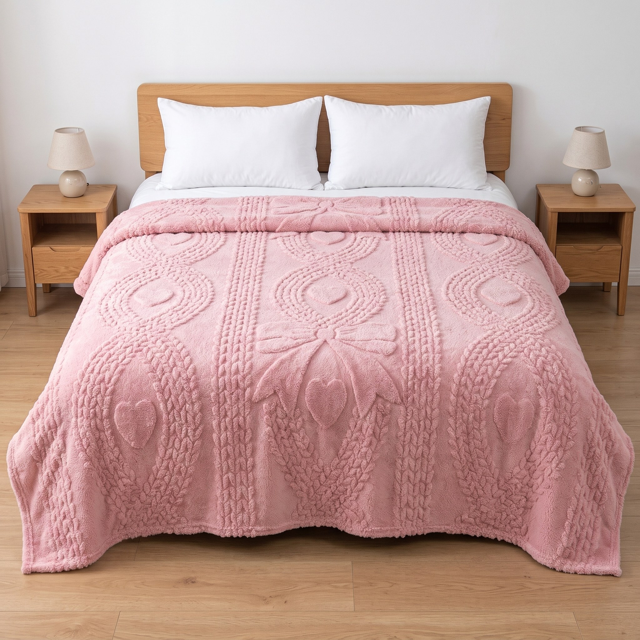 Plush Throw Blanket with Raised Hearts — Pink, 84 x 90 in, photo 8 of 14