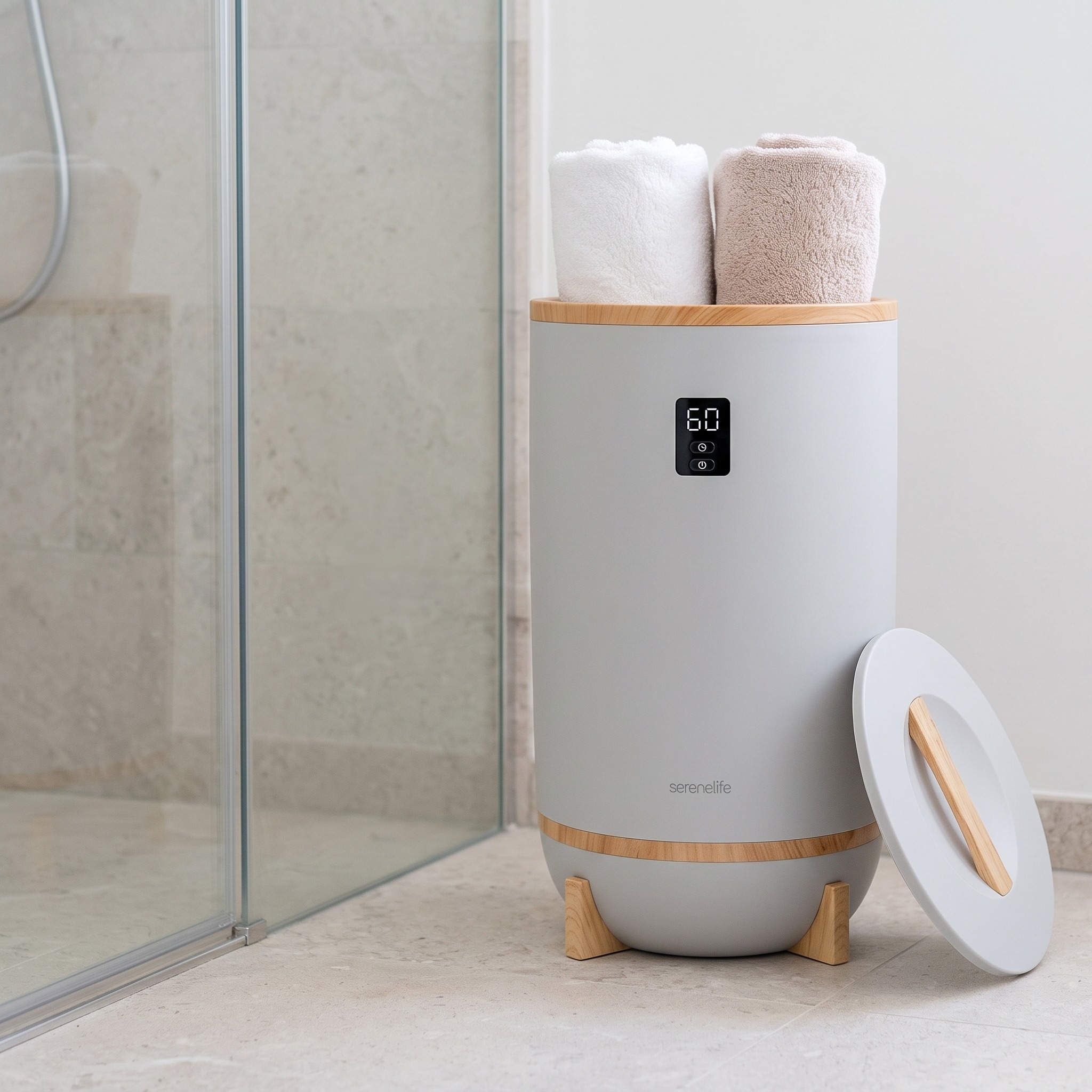 Towel Warmer Bucket with Four Timer Settings — Gray / Light Wood Look, photo 8 of 9