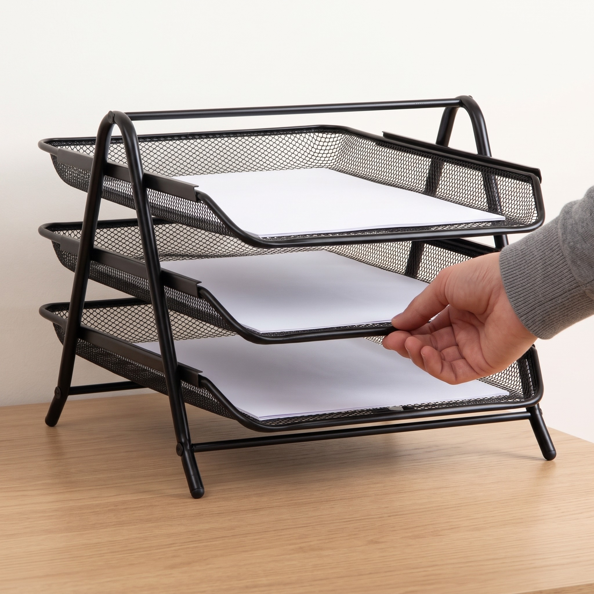 3-Tier Paper Tray with Carry Handle, Black, photo 4 of 5