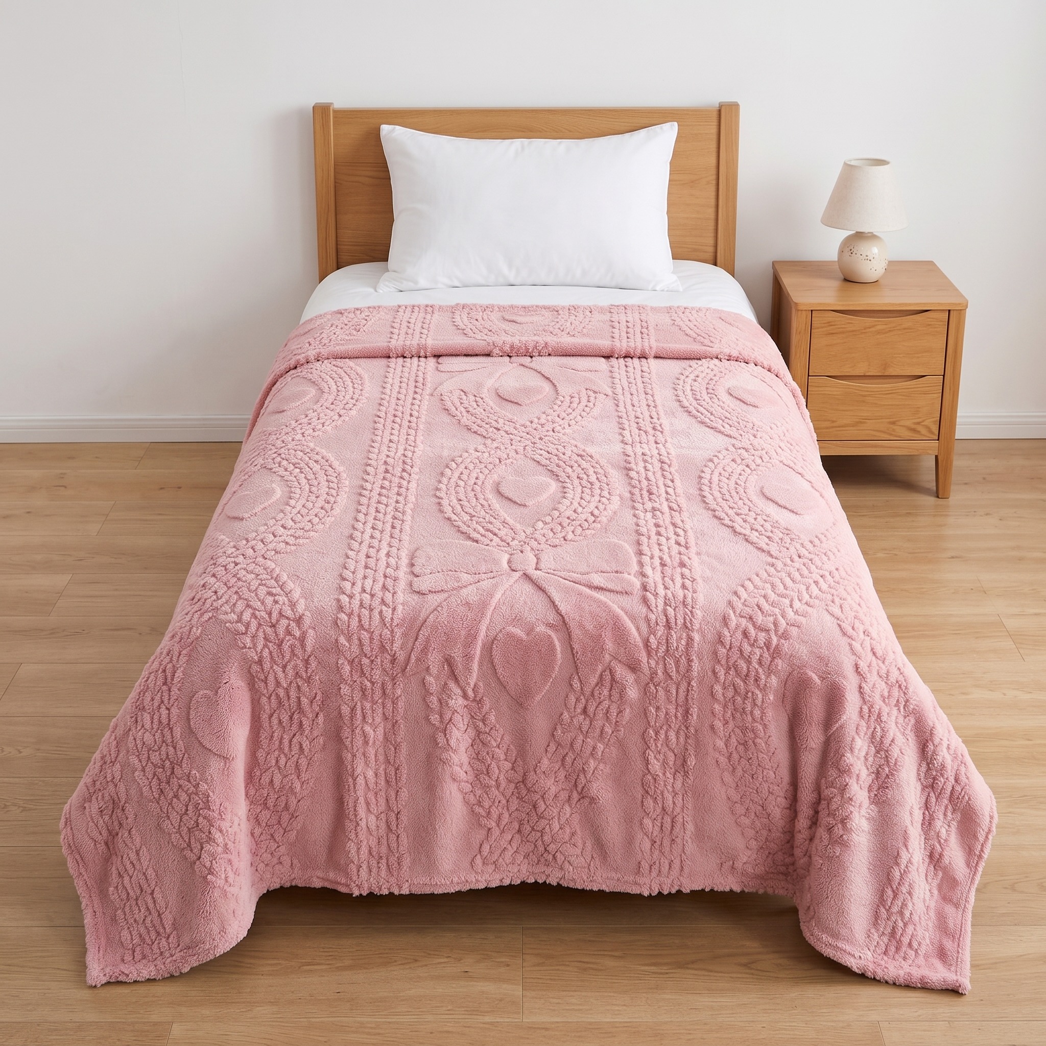 Plush Throw Blanket with Raised Hearts — Pink, 60 x 80 in, photo 7 of 14