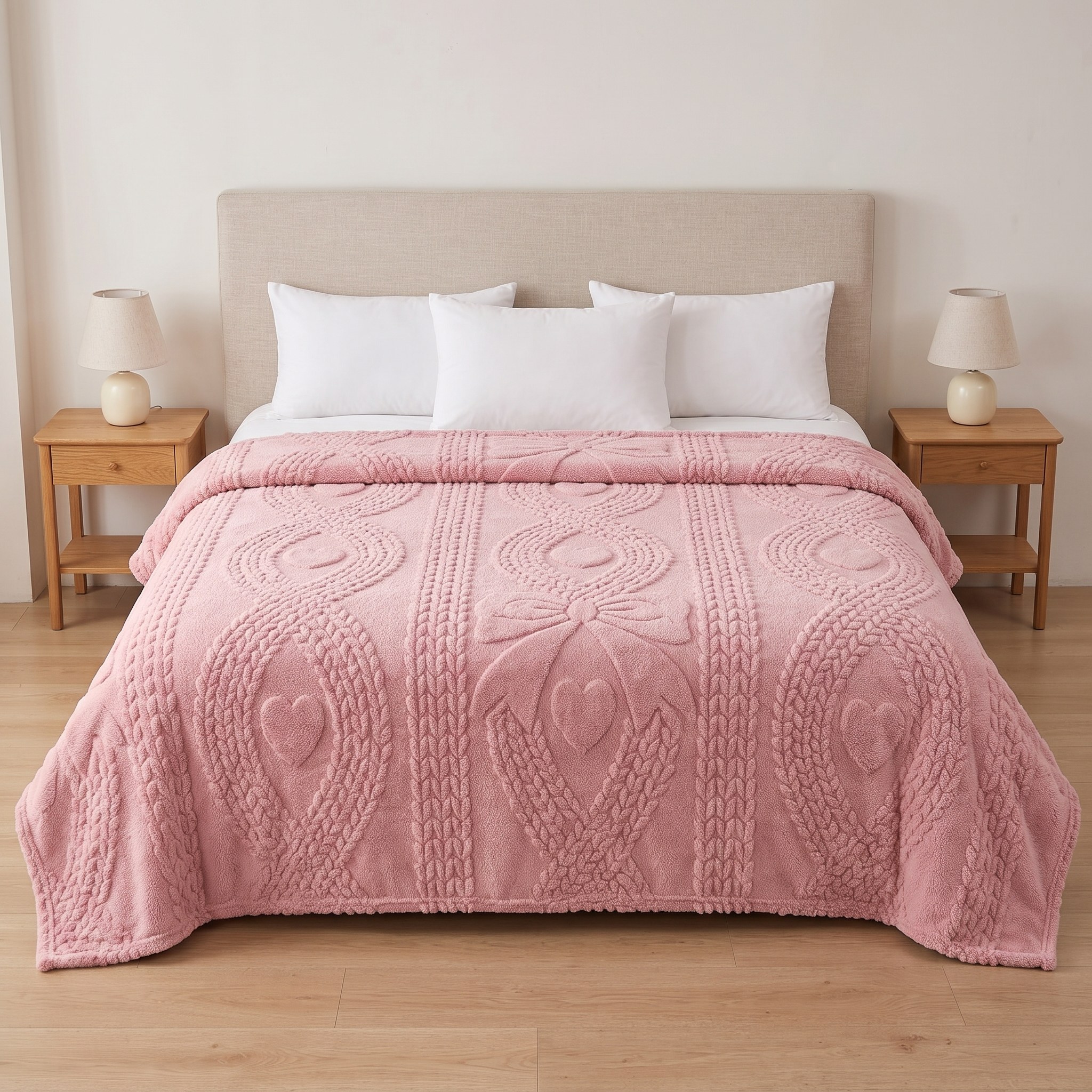 Plush Throw Blanket with Raised Hearts — Pink, 108 x 90 in, photo 10 of 14
