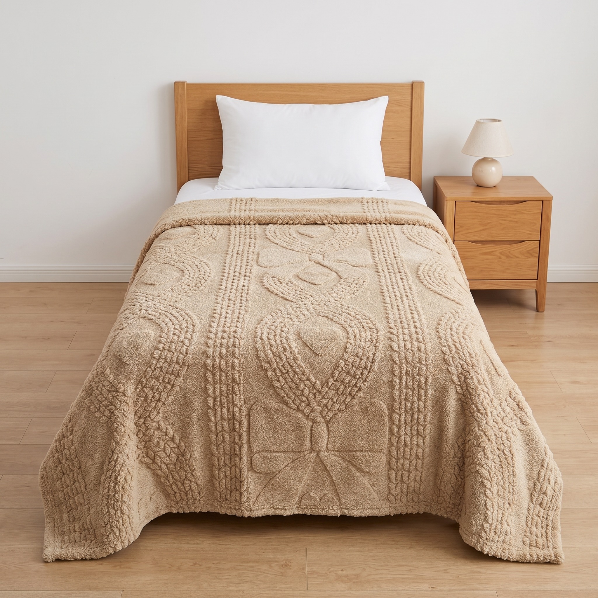Plush Throw Blanket with Raised Hearts — Light Brown, 60 x 80 in, photo 12 of 14