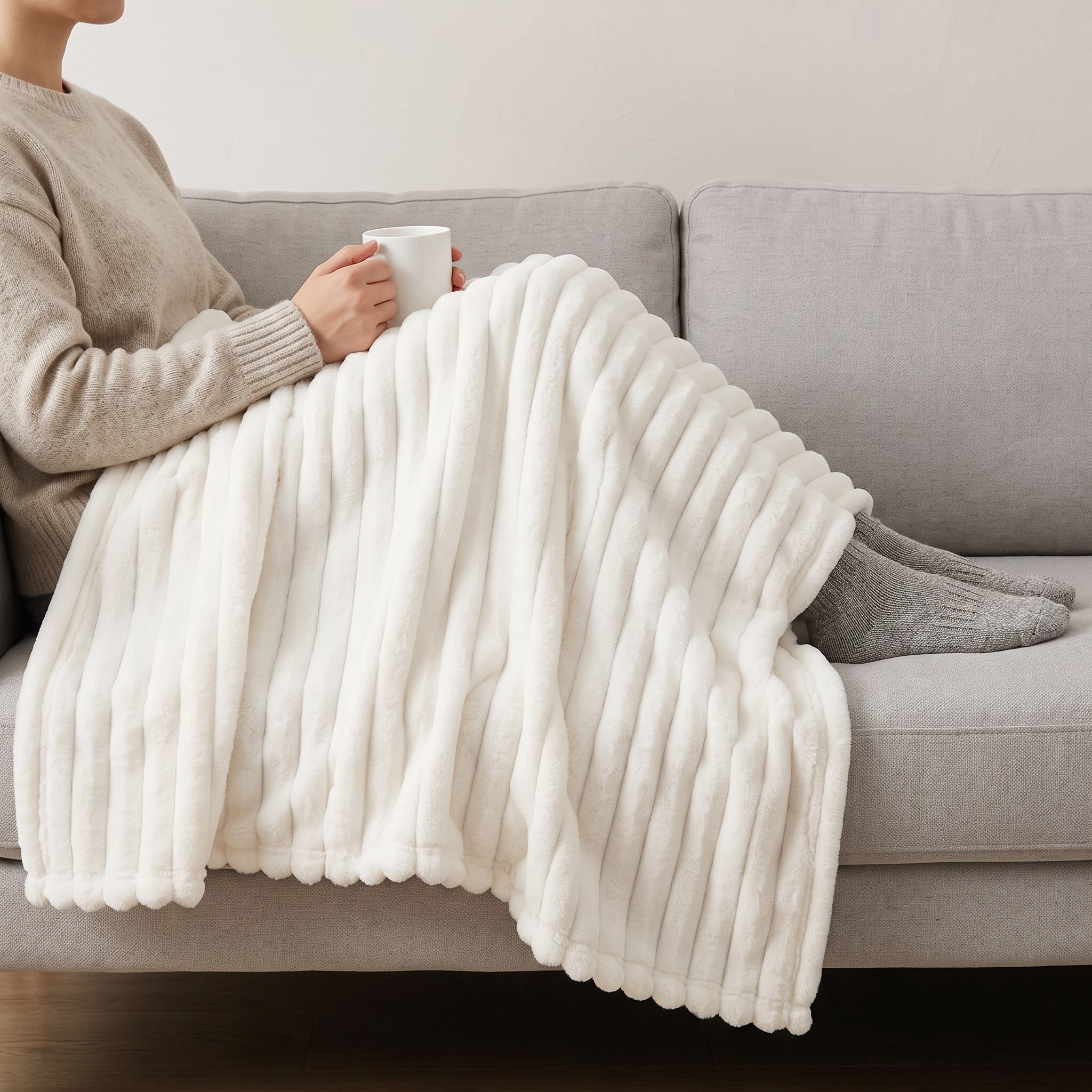 Throw Blanket with Ribbed Fleece Texture, photo 3 of 5