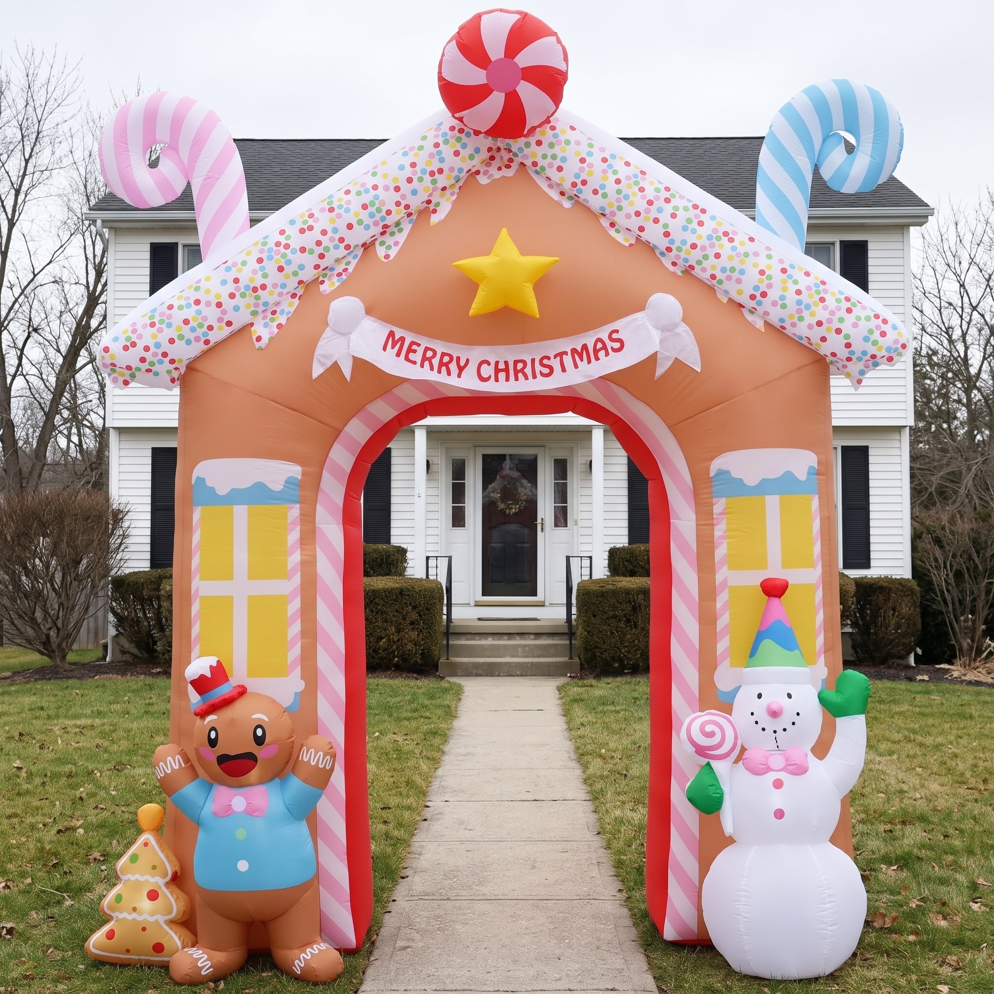 10 ft Gingerbread Archway Inflatable with LEDs, Brown, photo 3 of 5