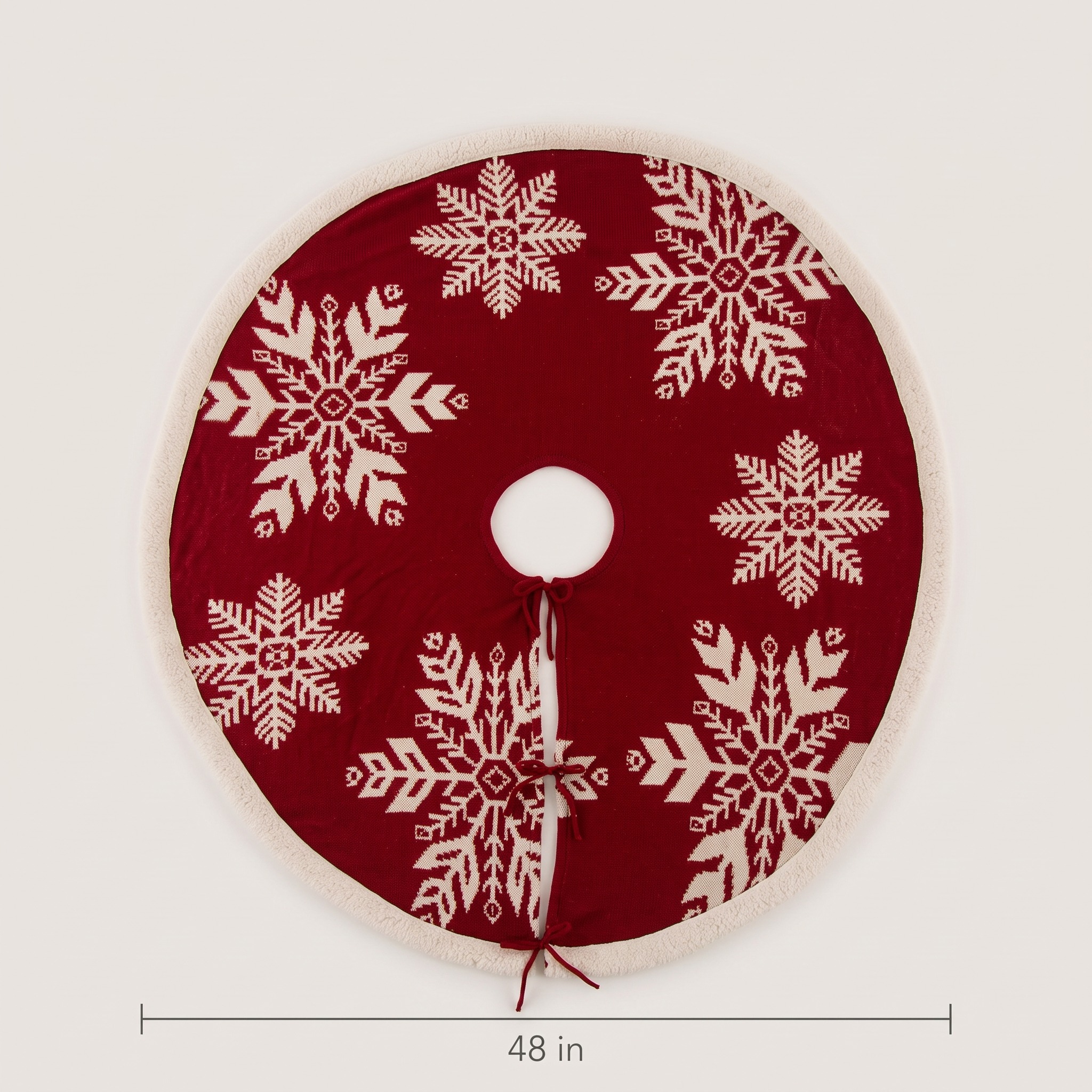 48 in Tree Skirt with Knitted Snowflakes, Red and Cream, photo 2 of 5