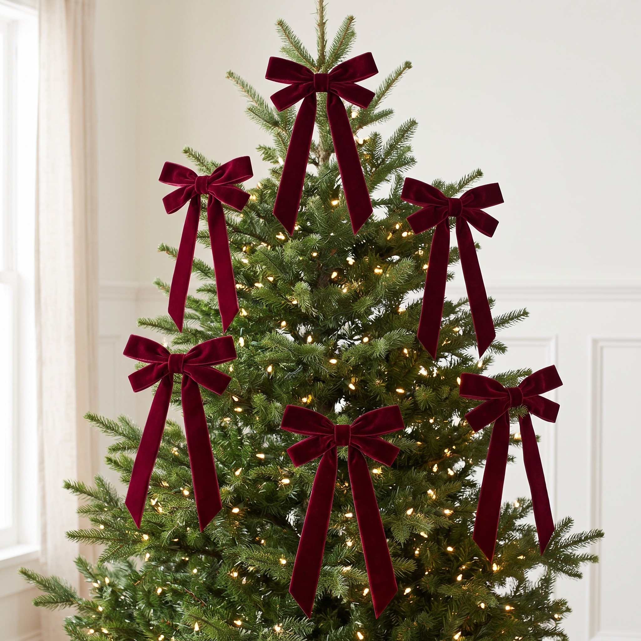 16 Christmas Bows with Layered Velvet Loops, Burgundy, photo 1 of 5