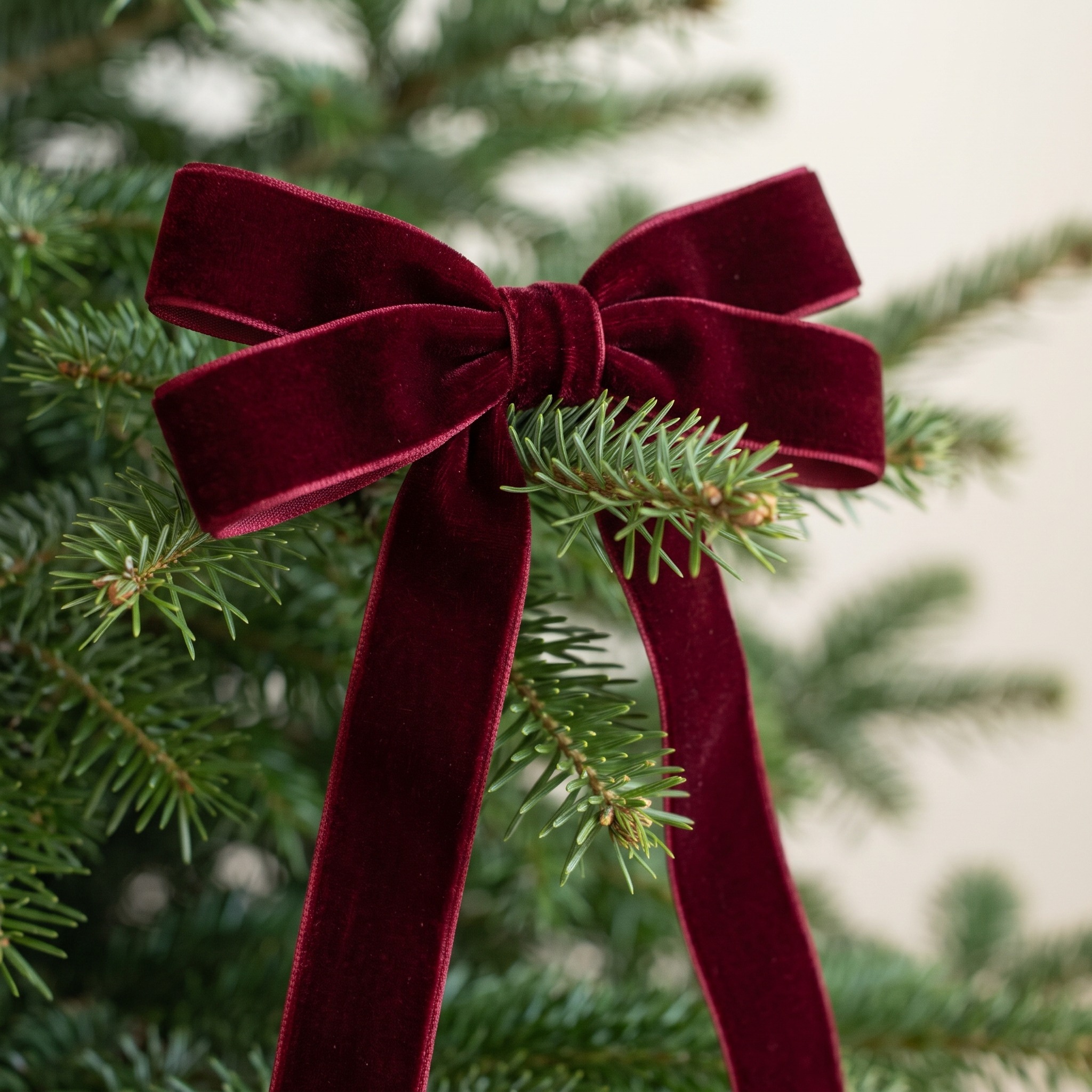 24 Velvet Christmas Tree Bows, Burgundy, photo 4 of 5
