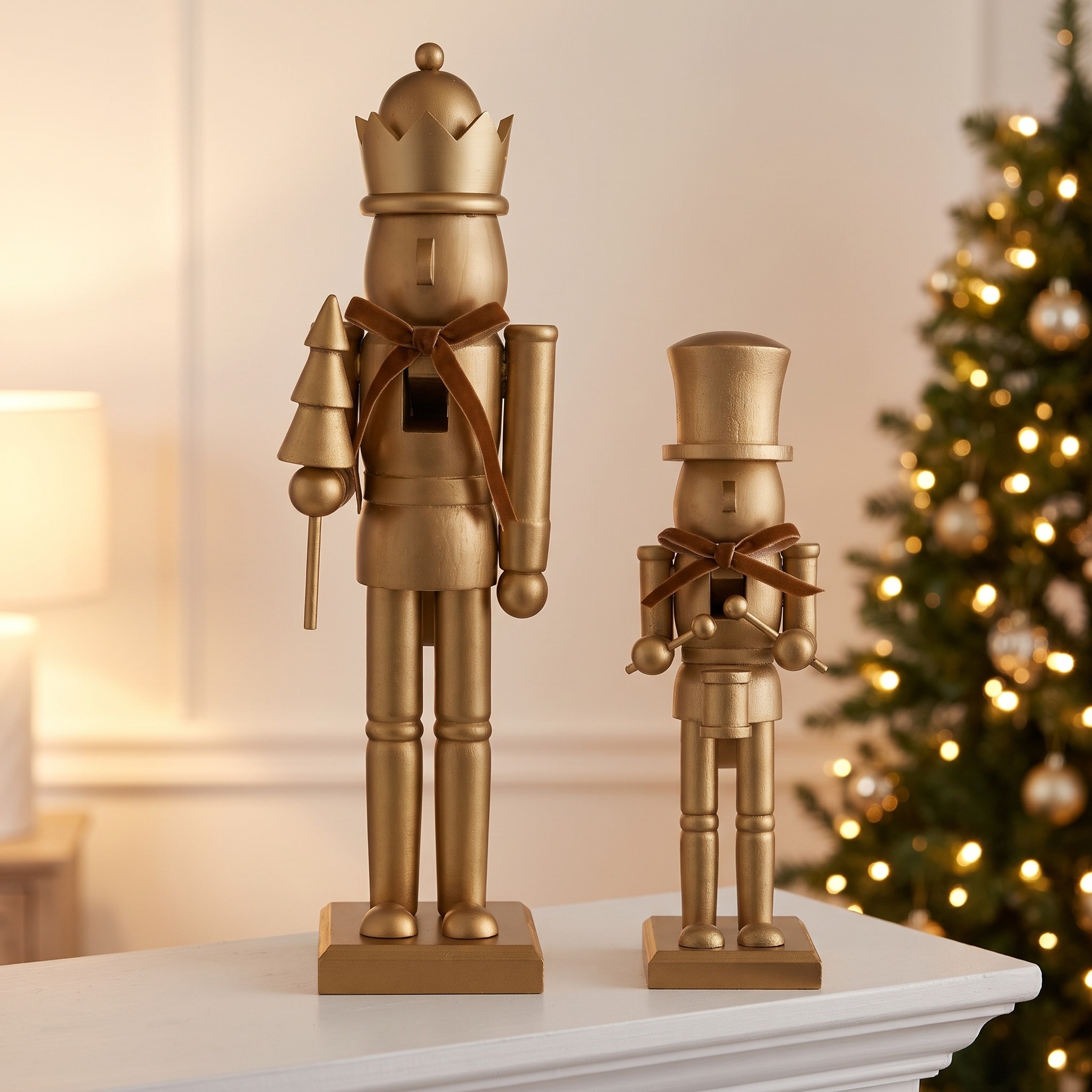 Wooden Nutcracker Duo with Velvet Bows, photo 1 of 7