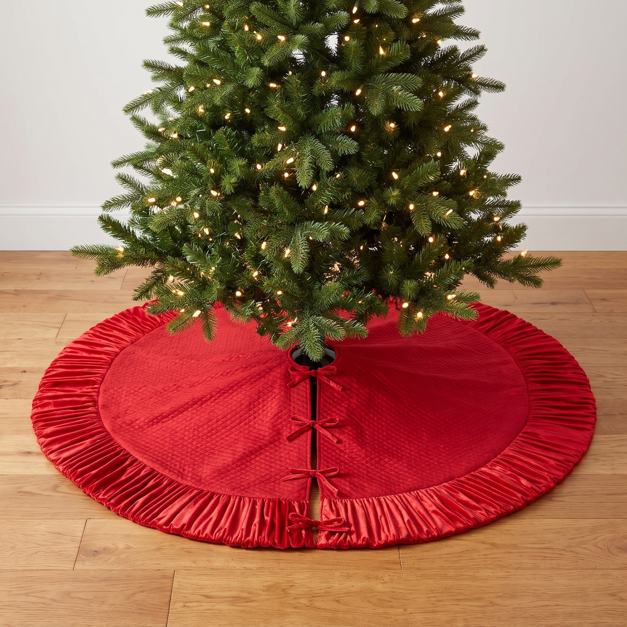Christmas Tree Skirt with Velvet Ruffled Edge — 72 in, Red, photo 6 of 9