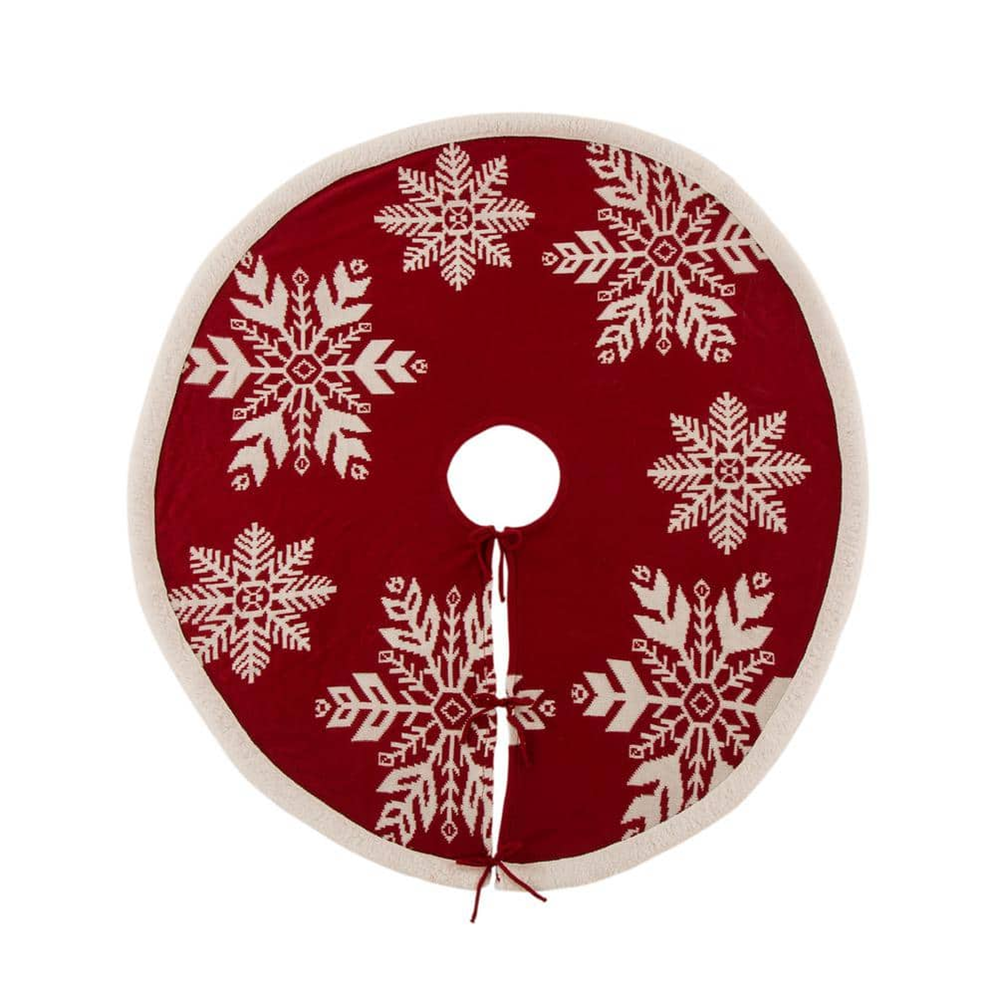 48 in Tree Skirt with Knitted Snowflakes, Red and Cream, photo 3 of 5
