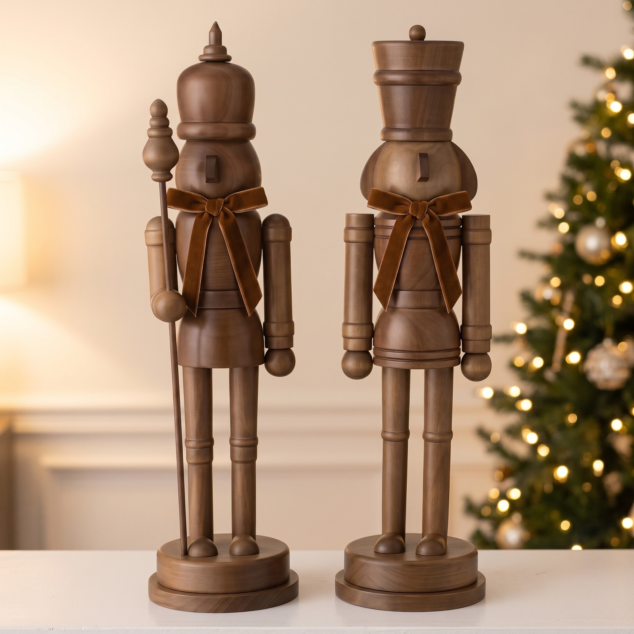 Wooden Nutcracker Duo with Velvet Bows — Vintage Brown, photo 7 of 7
