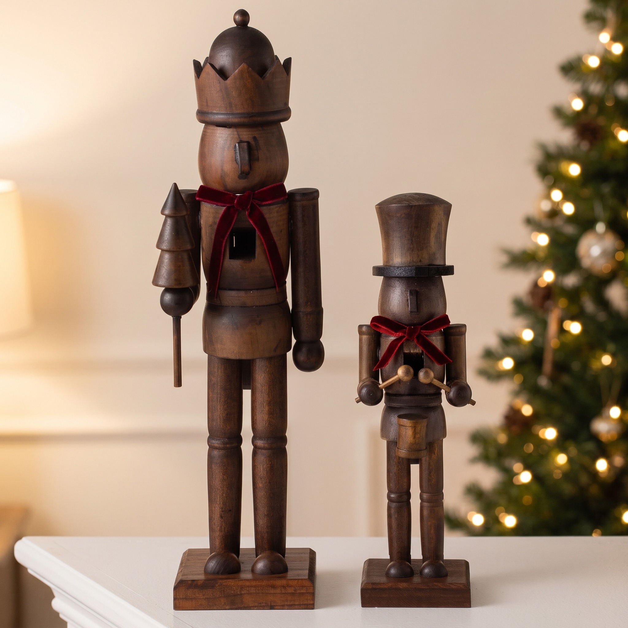 Wooden Nutcracker Duo with Velvet Bows — Dark Walnut, photo 6 of 7
