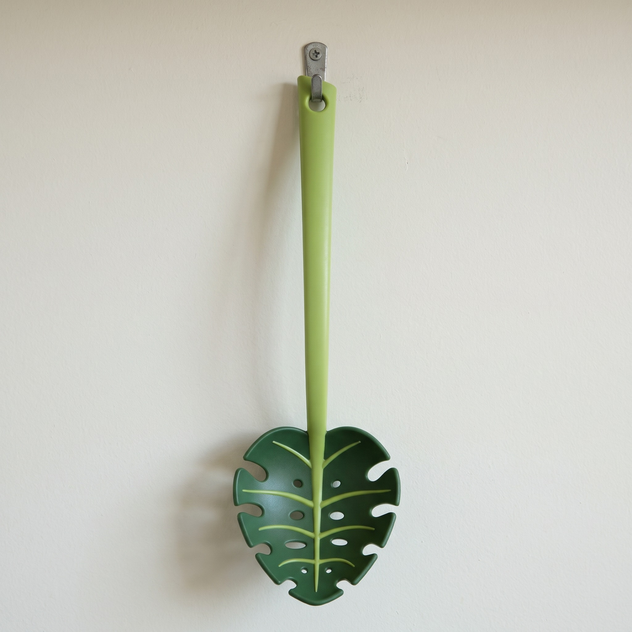 Slotted Serving Spoon with Monstera Leaf Shape, Green, photo 4 of 5
