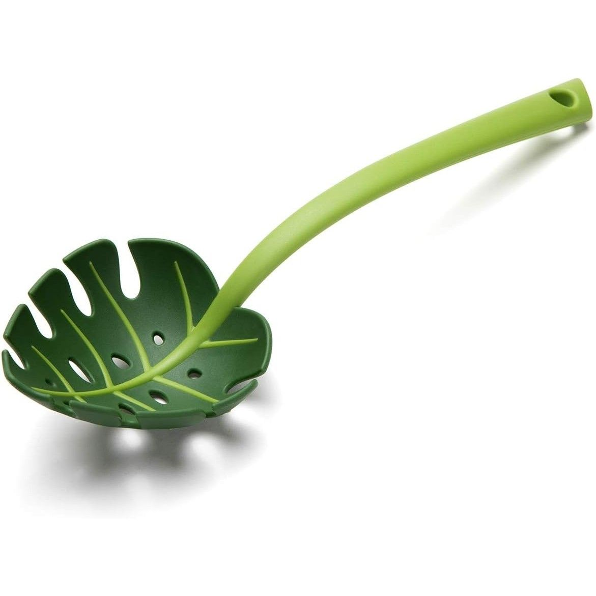 Slotted Serving Spoon with Monstera Leaf Shape, Green, photo 3 of 5