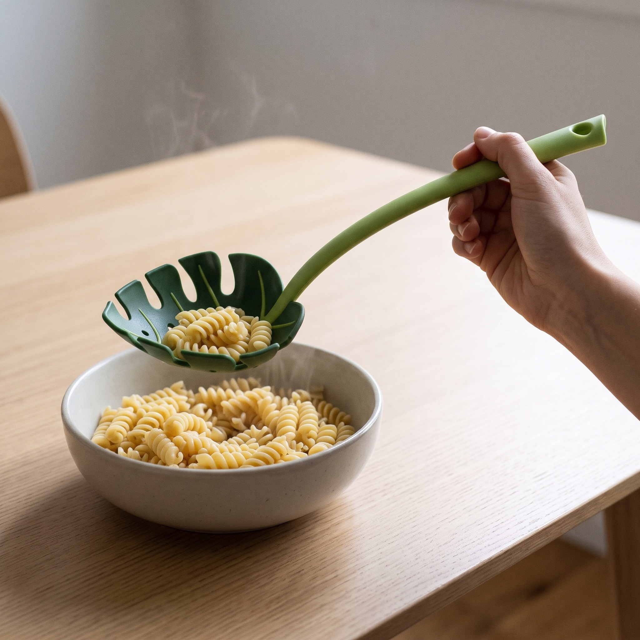 Slotted Serving Spoon with Monstera Leaf Shape, Green, photo 5 of 5