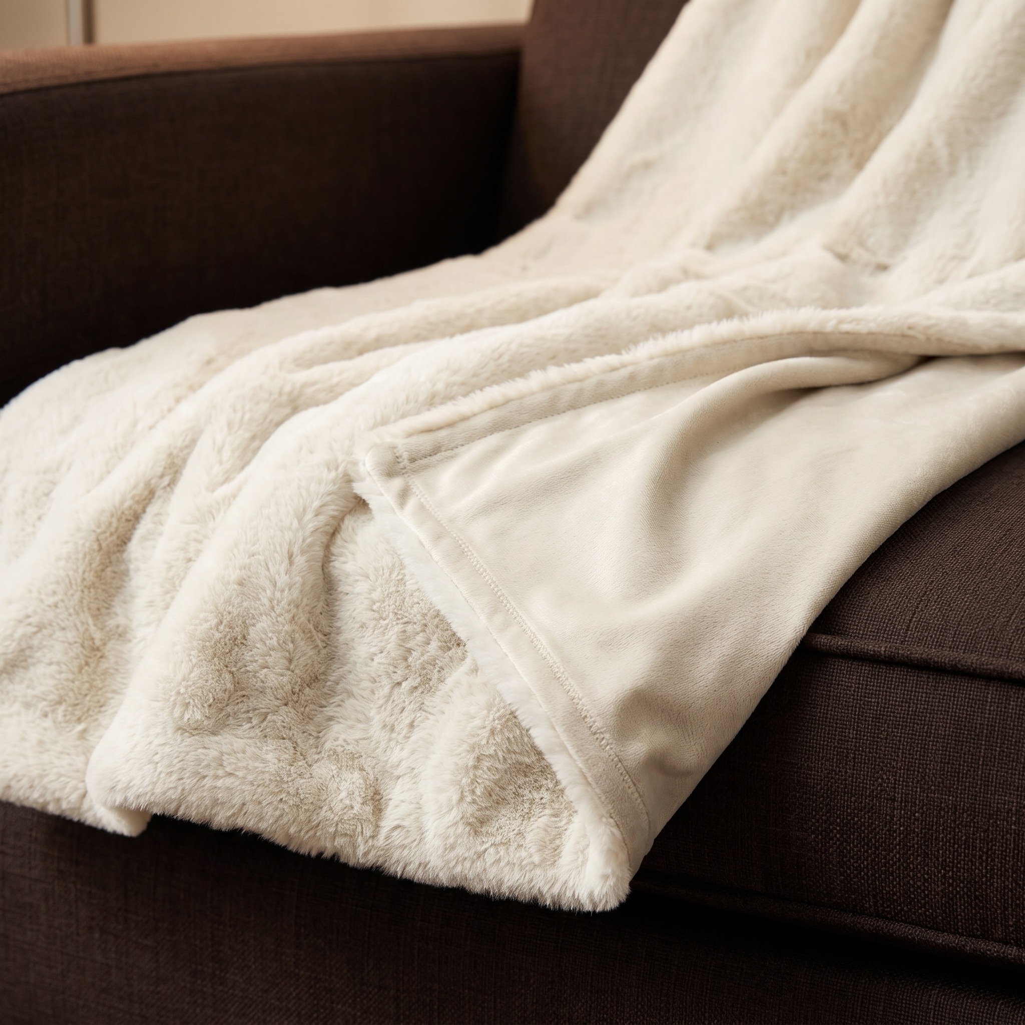 Faux Fur Throw Blanket with Smooth Reverse, photo 3 of 7