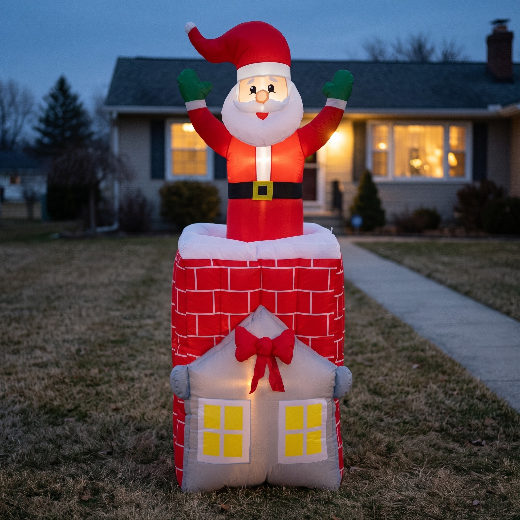 Moving Santa Inflatable with Chimney and LEDs, 7 ft, photo 1 of 5