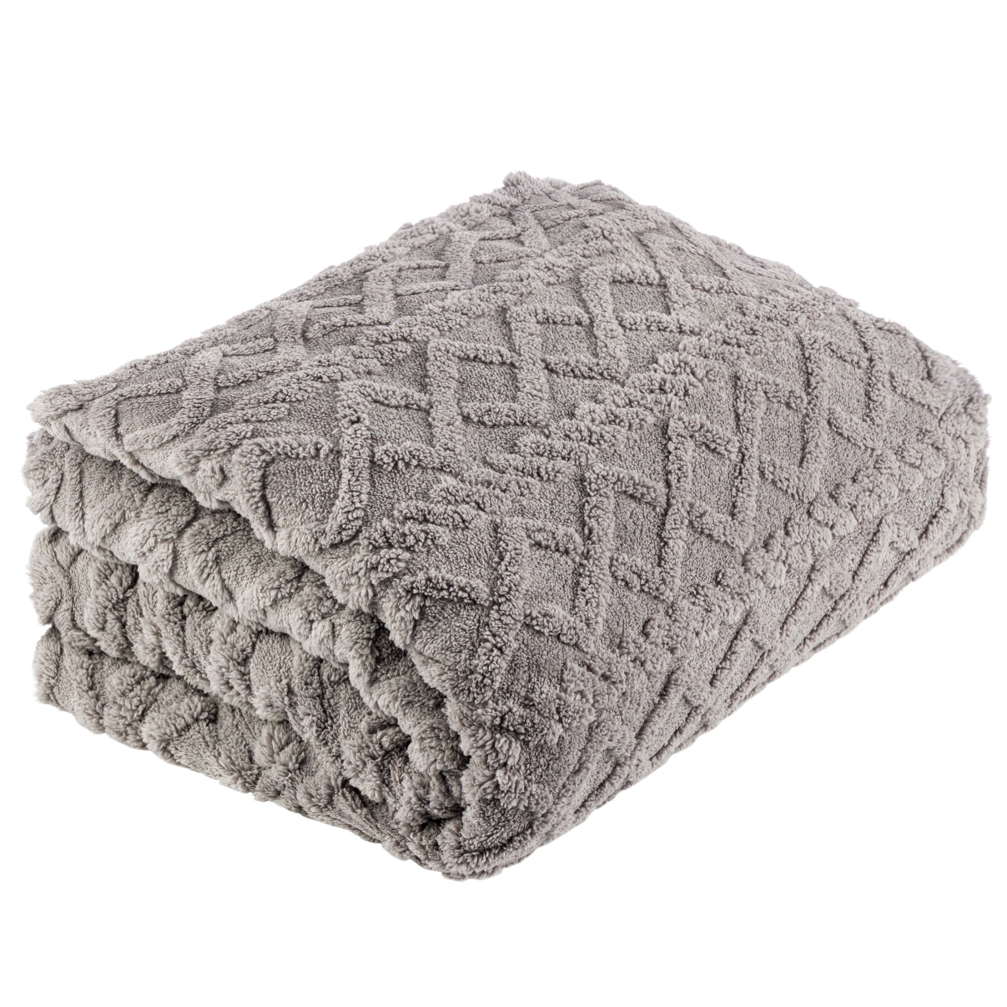 Throw Blanket with Tufted Cable Pattern and Sherpa Reverse, photo 3 of 6