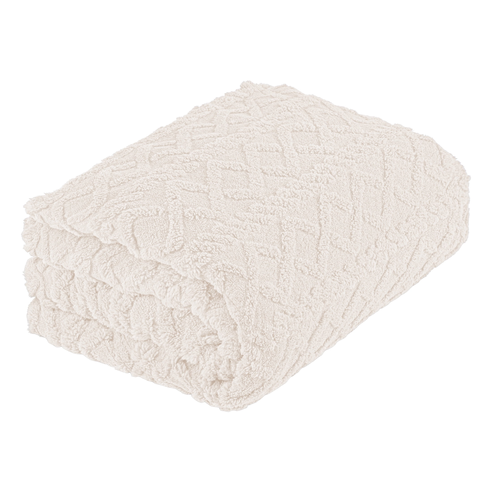 Throw Blanket with Tufted Cable Pattern and Sherpa Reverse — Cream, photo 6 of 6