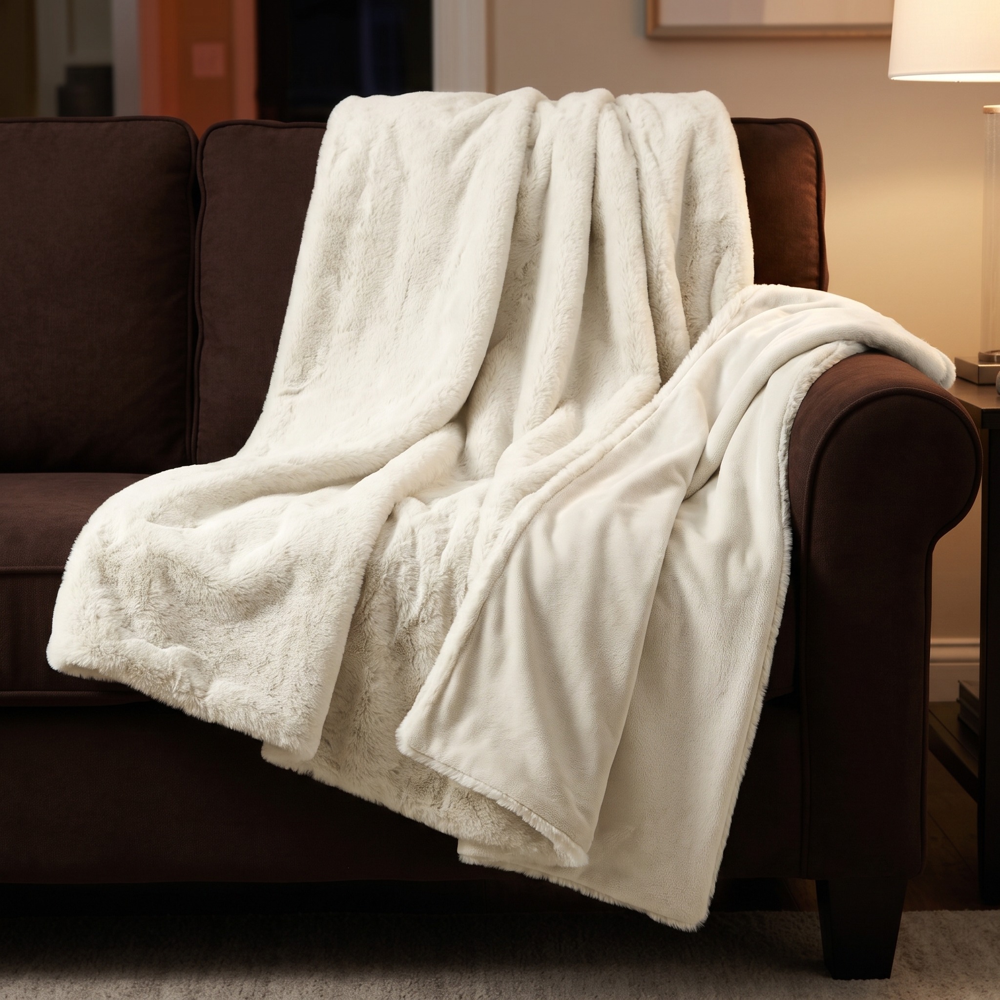 Faux Fur Throw Blanket with Smooth Reverse, photo 1 of 7