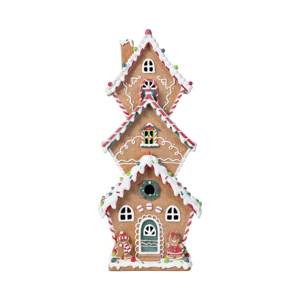 LED Gingerbread House with Icing Details, Resin, Brown, photo 5 of 5