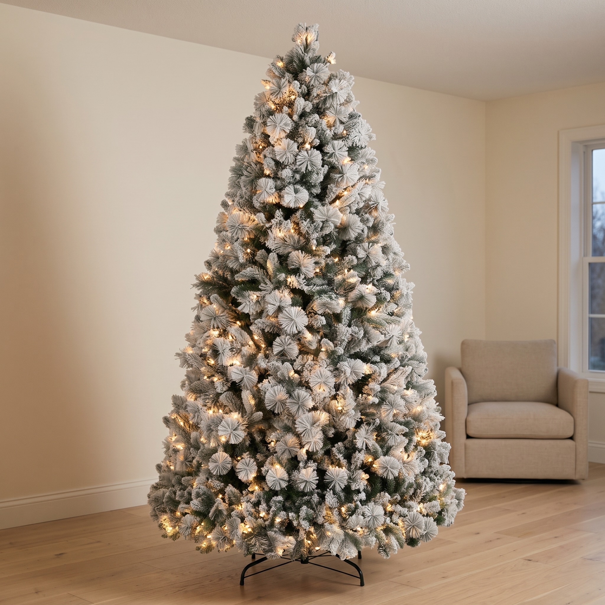 Christmas Tree with Snow Flocking, 500 Clear Lights, Green, photo 1 of 5