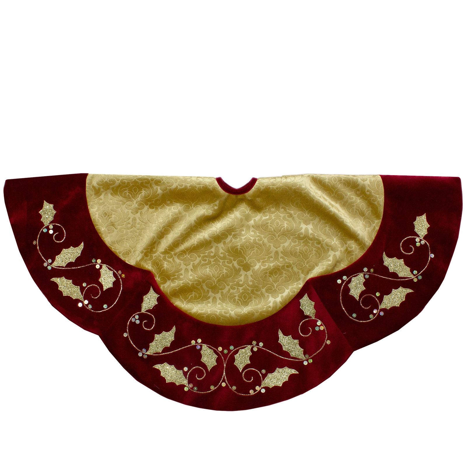 48 in Tree Skirt with Gold Holly Trim, Burgundy, photo 4 of 5